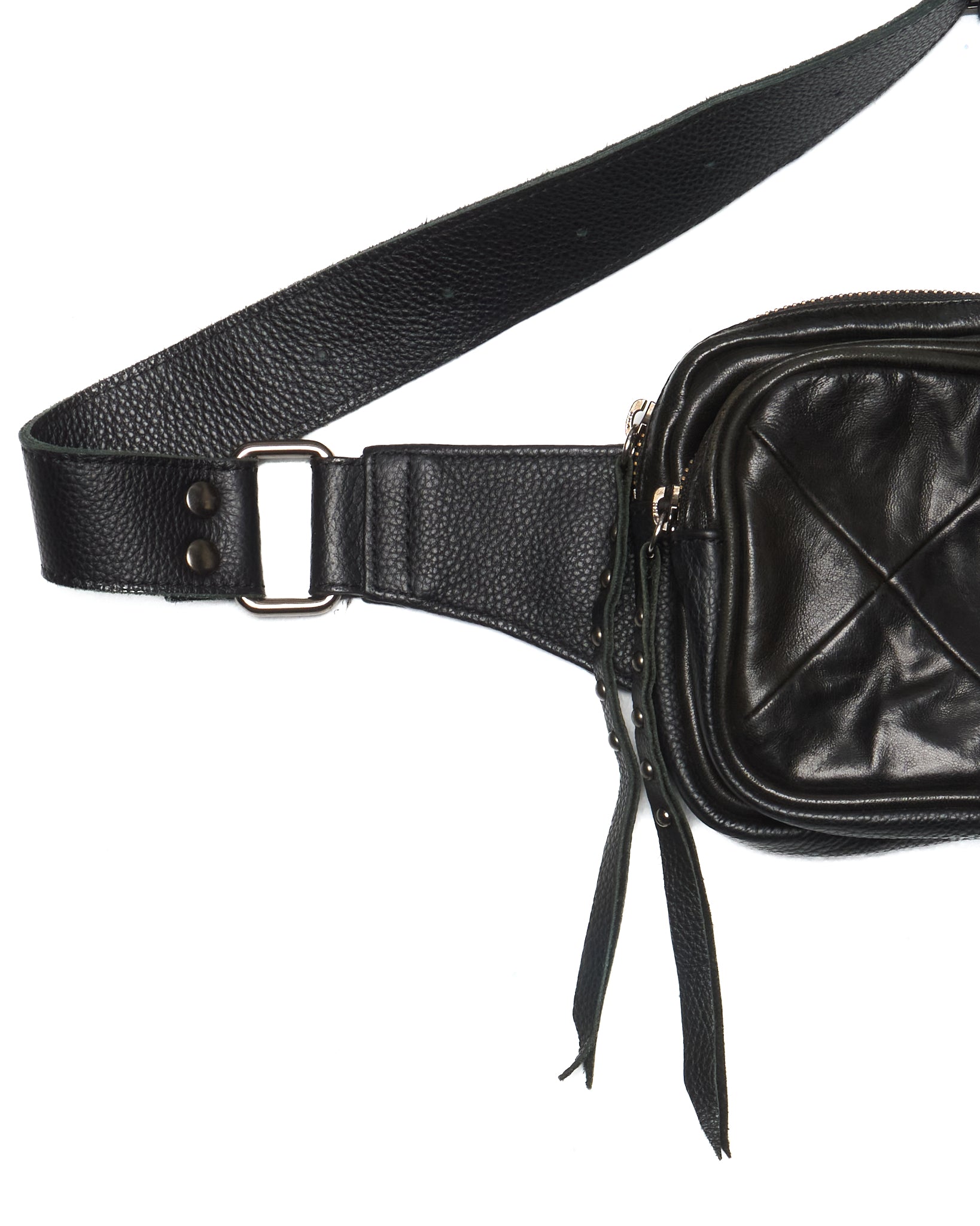 Early 00s MIDAS Black Check Cow Leather Belt Bag