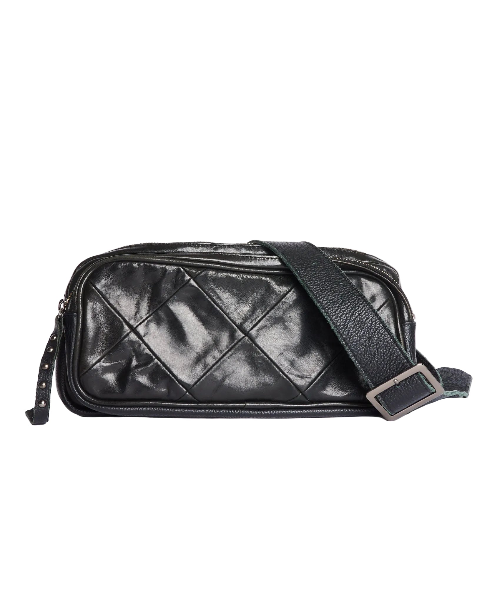 Early 00s MIDAS Black Check Cow Leather Belt Bag