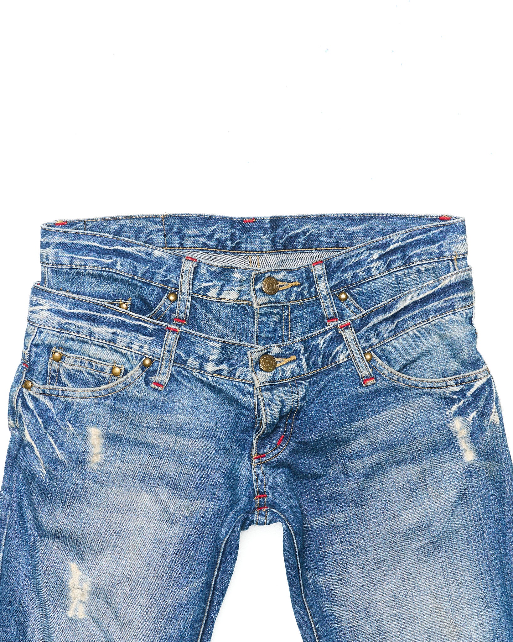 Early 00s Tornado Mart Double Waist Distressed Bootcut Denim