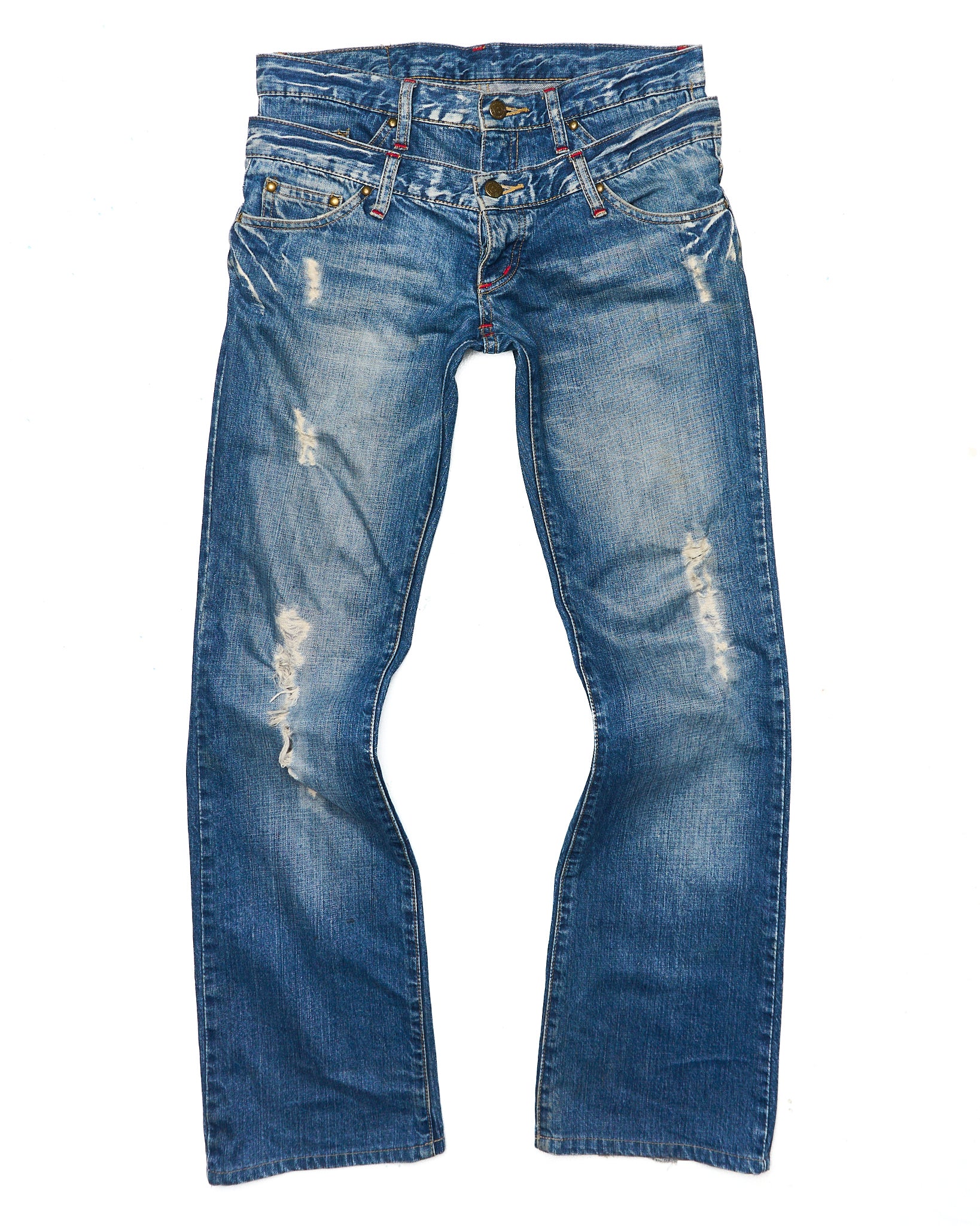 Early 00s Tornado Mart Double Waist Distressed Bootcut Denim