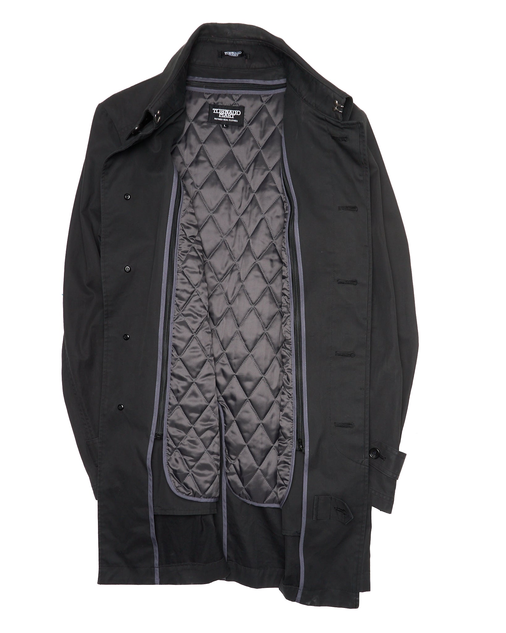 Early 00s Tornado Mart Quilt Lined Cotton Gaberdine Mac Coat