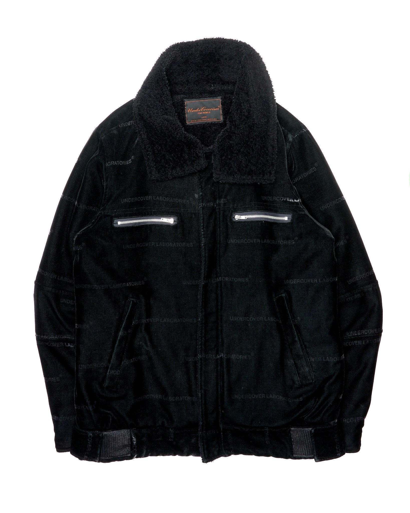 Early 00s Undercoverism "UNDERCOVER LABORATORIES" Velour Shearling-Lined Moto Jacket