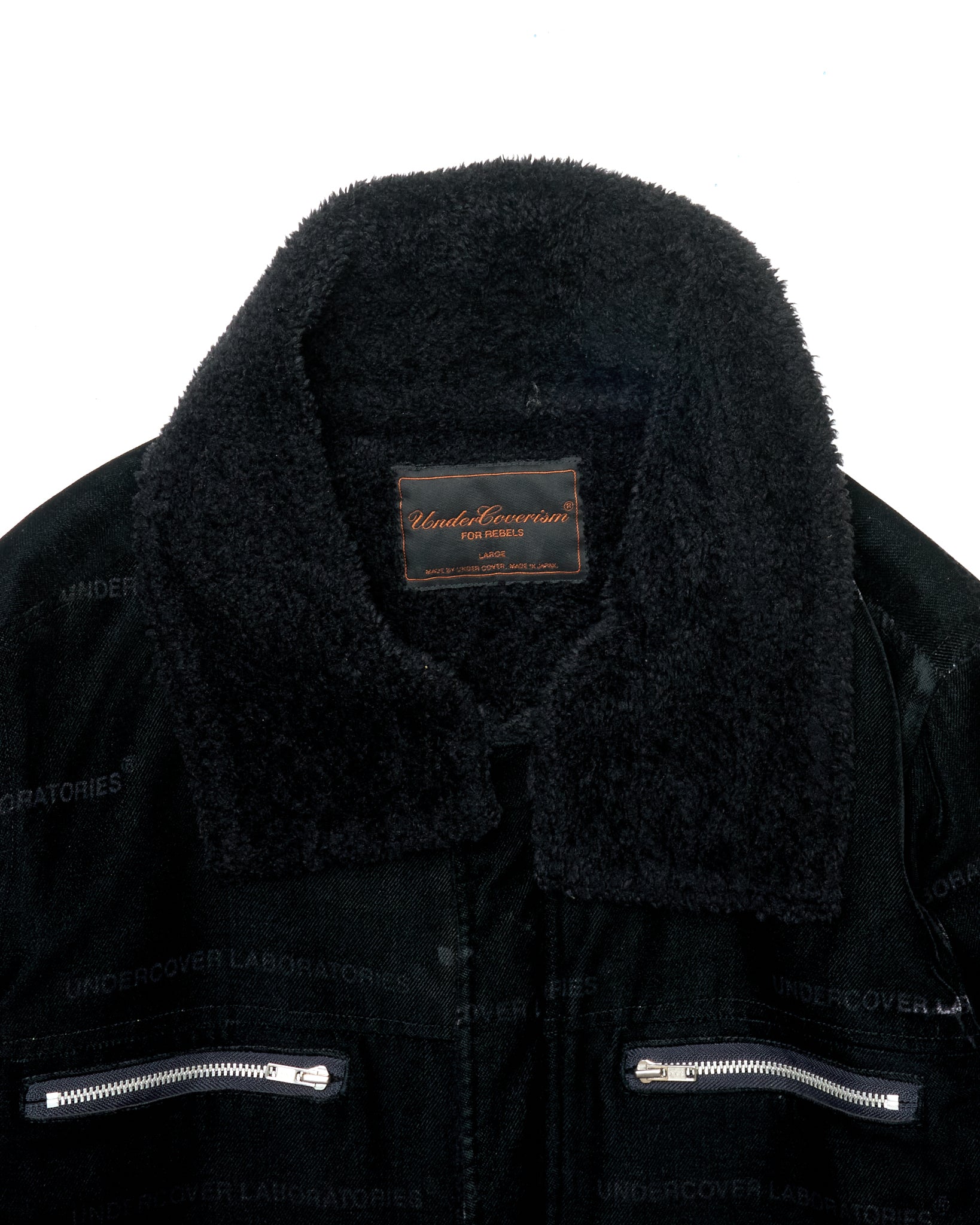 Early 00s Undercoverism "UNDERCOVER LABORATORIES" Velour Shearling-Lined Moto Jacket