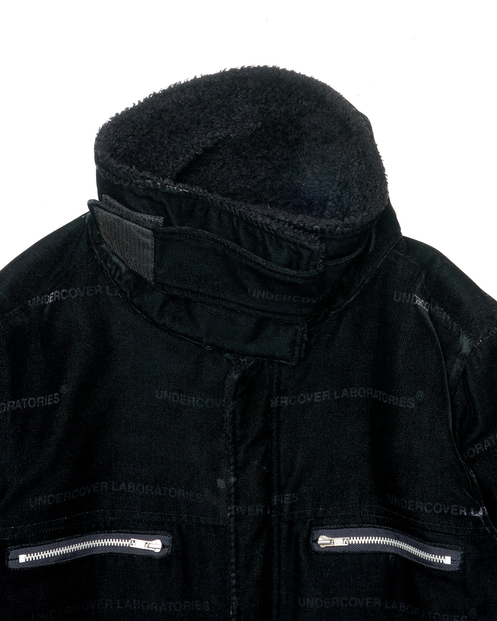 Early 00s Undercoverism "UNDERCOVER LABORATORIES" Velour Shearling-Lined Moto Jacket