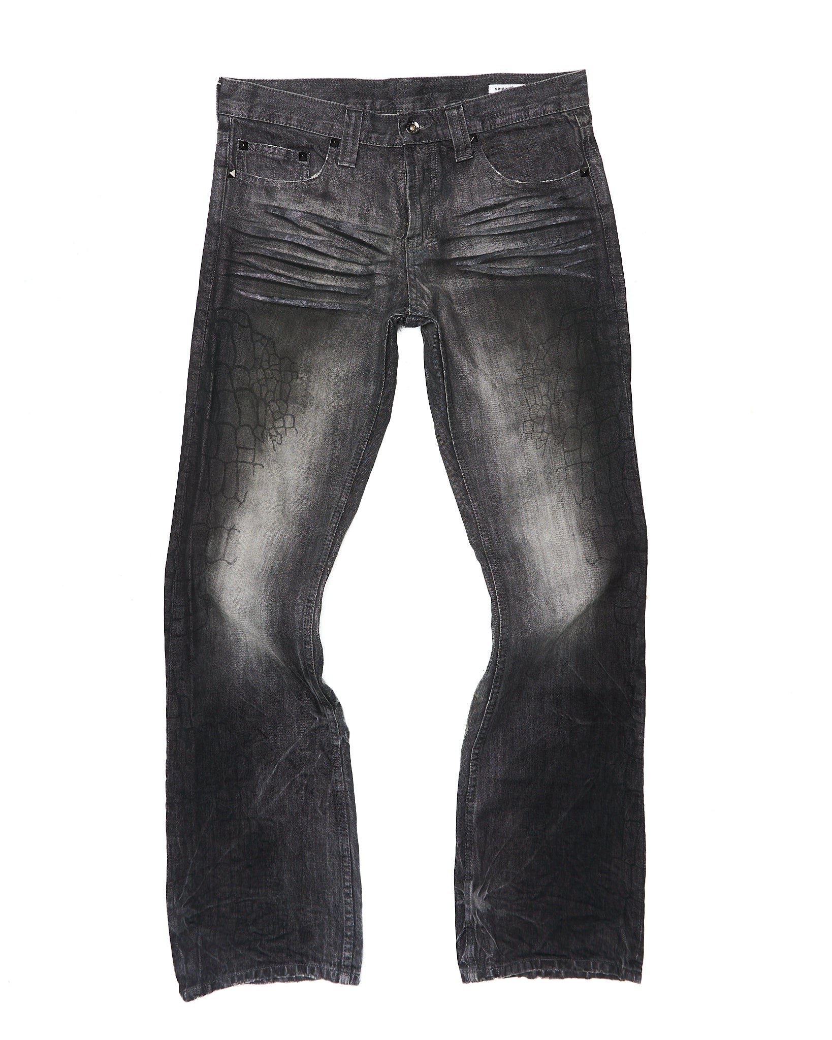 Early 00s semantic design Grey Studded Wax Whisker Bootcut Denim