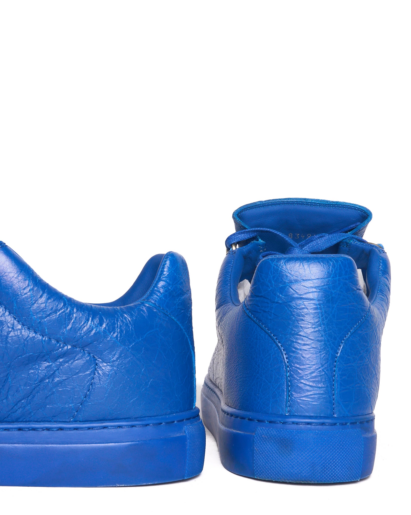 Early 10s Balenciaga Arena Low Top Cobalt Blue Leather Sneakers
