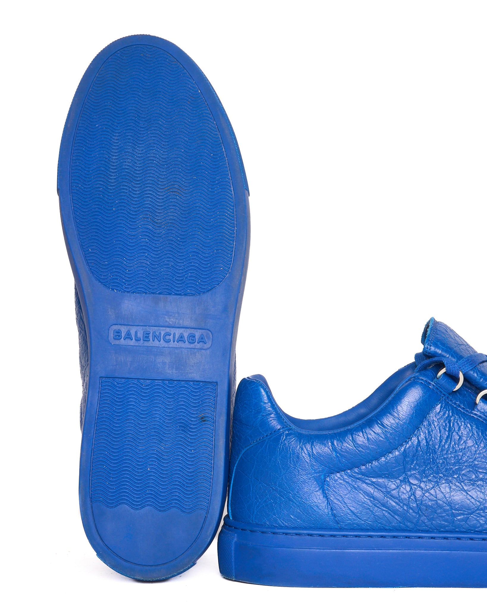 Early 10s Balenciaga Arena Low Top Cobalt Blue Leather Sneakers