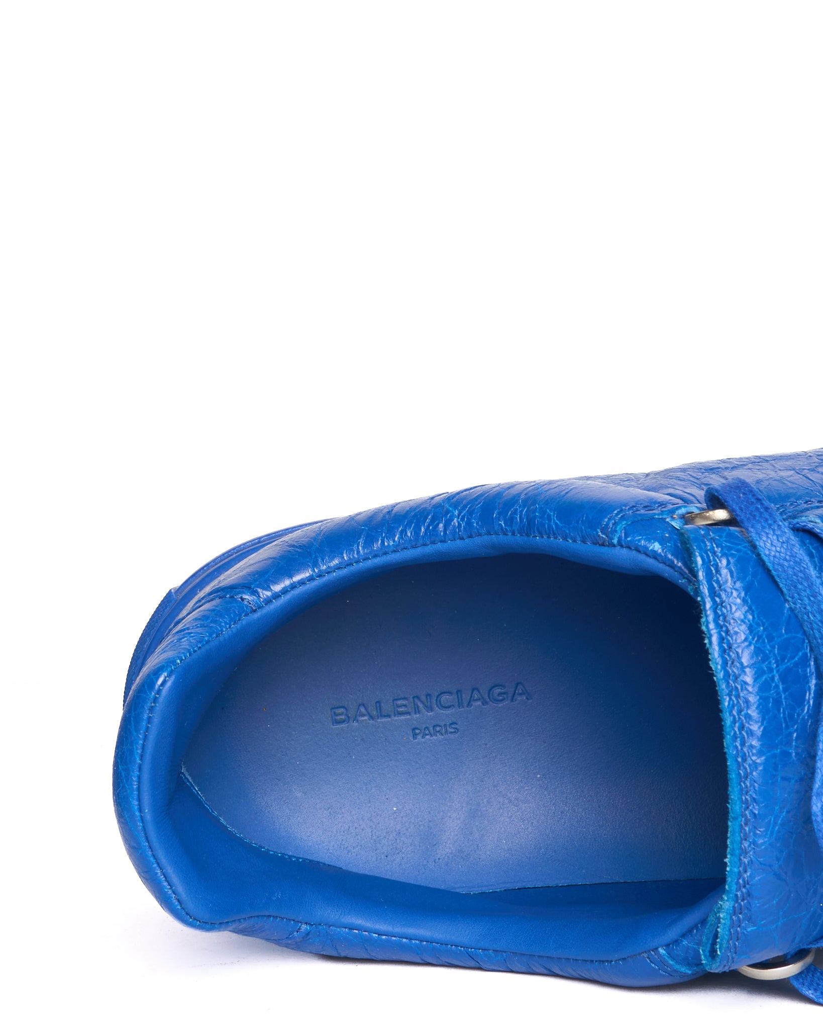 Early 10s Balenciaga Arena Low Top Cobalt Blue Leather Sneakers