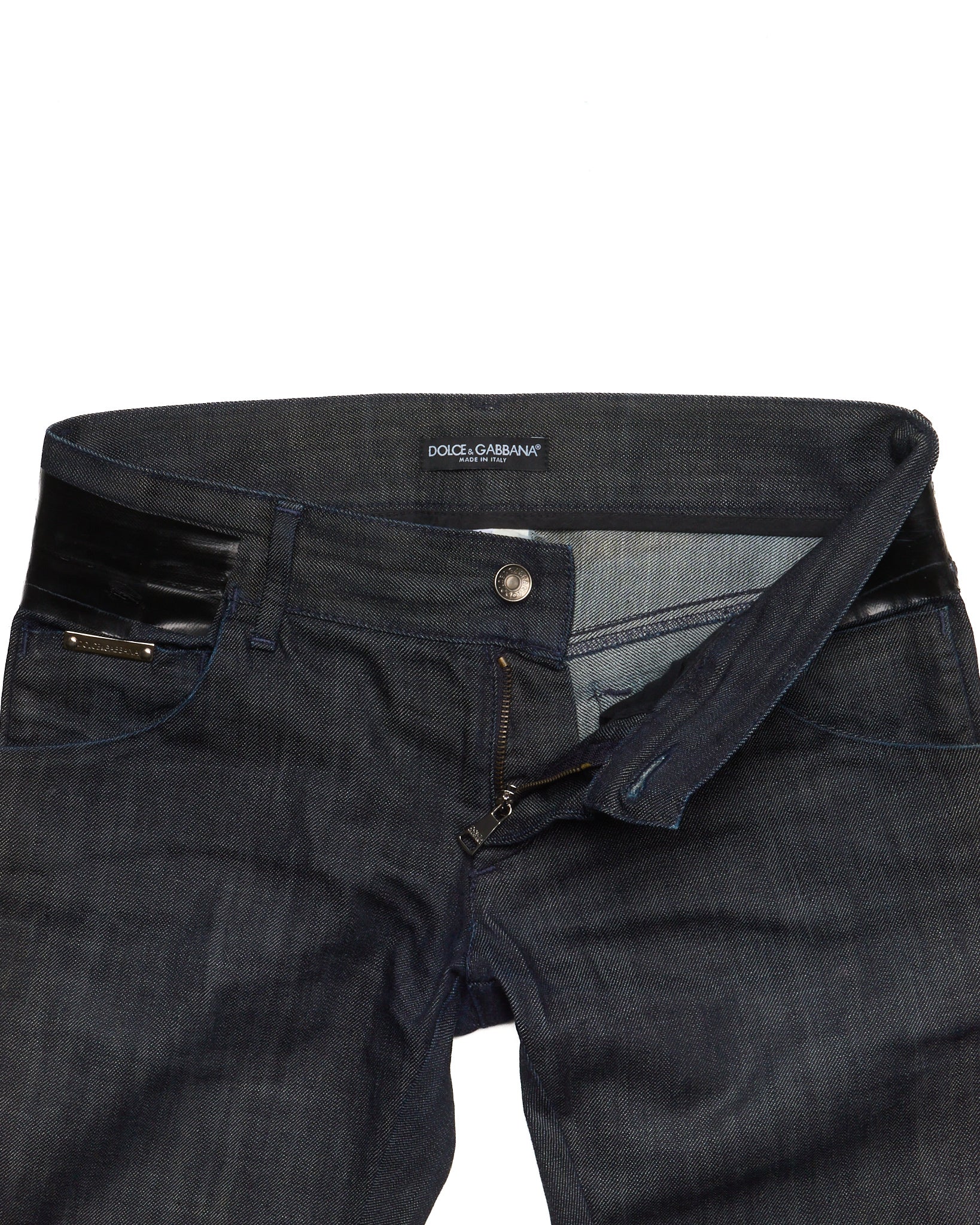 Early 2000s Dolce & Gabbana 14 GOLD PVC Tape Denim Pants
