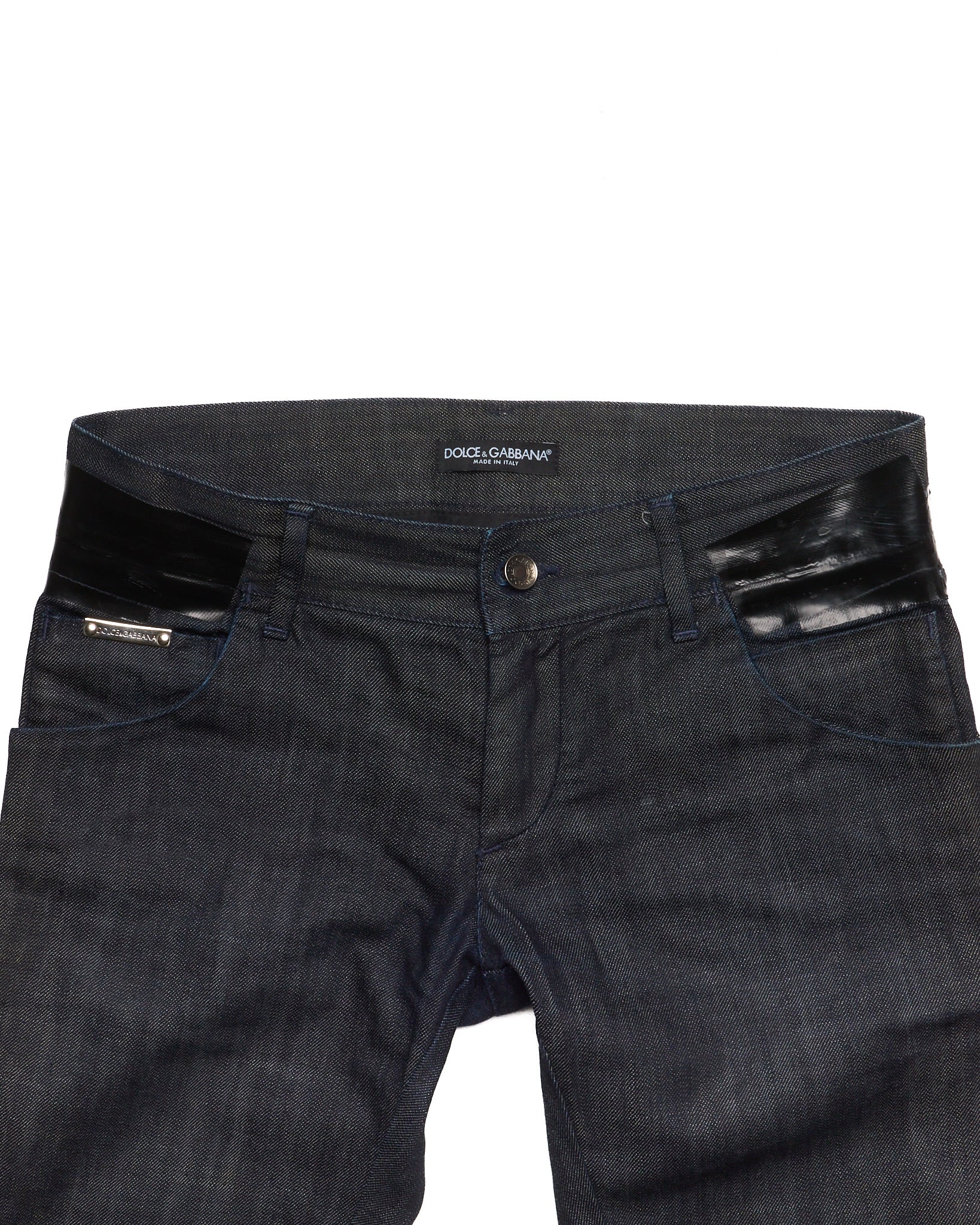 Early 2000s Dolce & Gabbana 14 GOLD PVC Tape Denim Pants