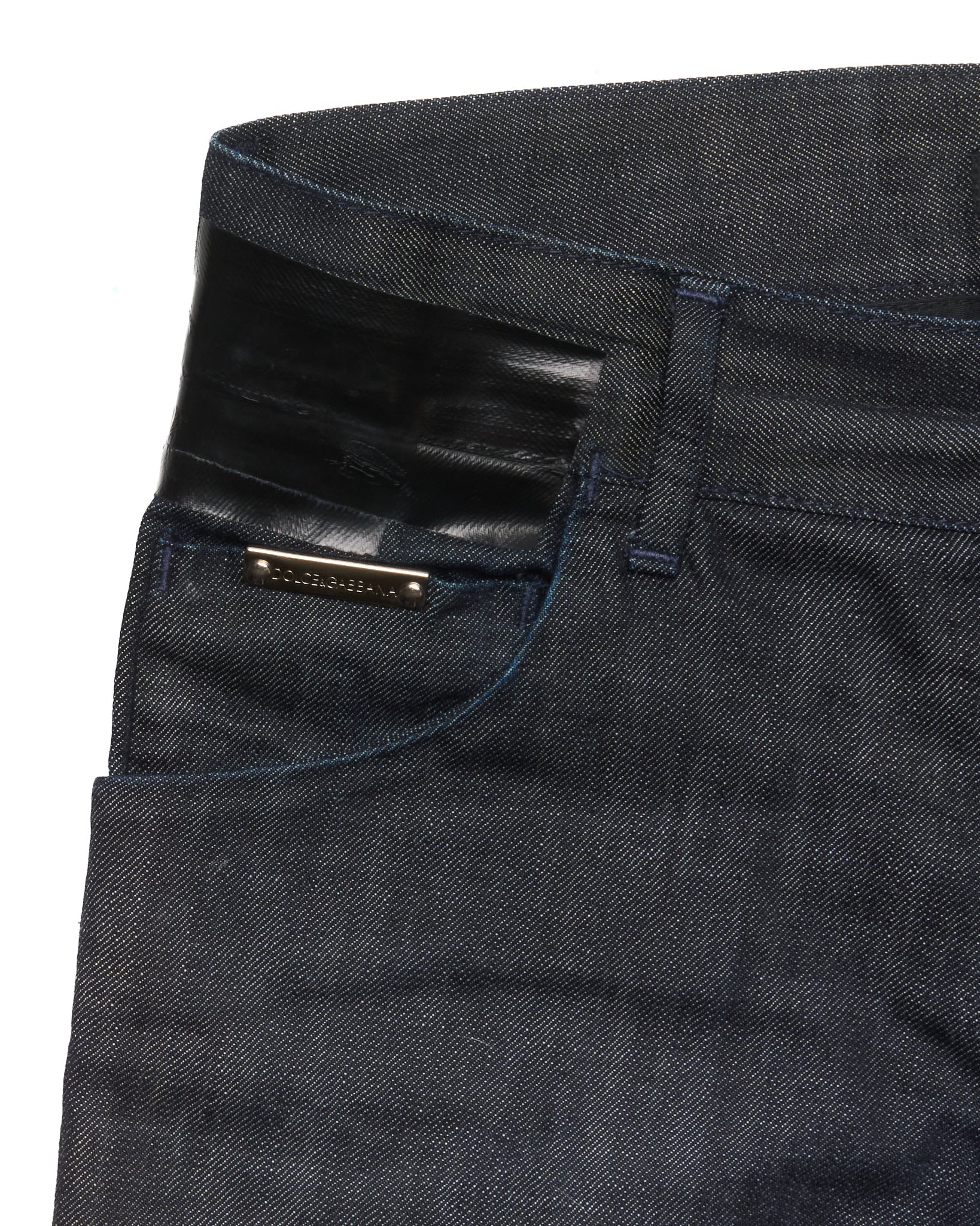 Early 2000s Dolce & Gabbana 14 GOLD PVC Tape Denim Pants