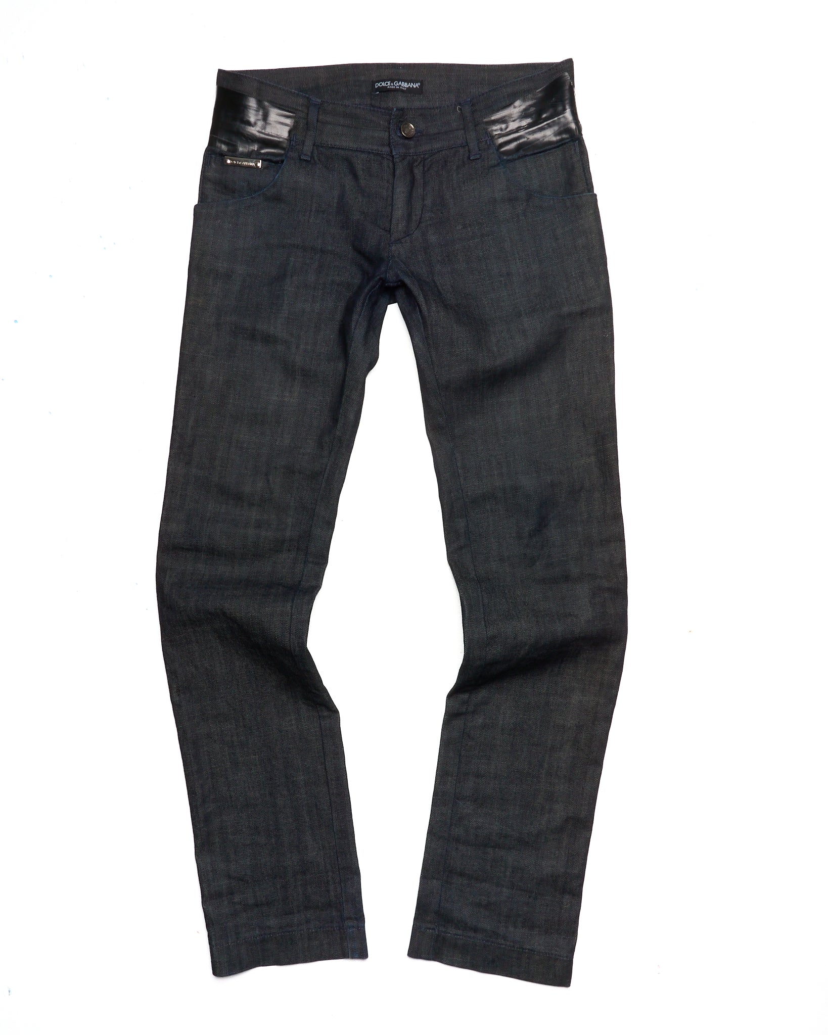 Early 2000s Dolce & Gabbana 14 GOLD PVC Tape Denim Pants