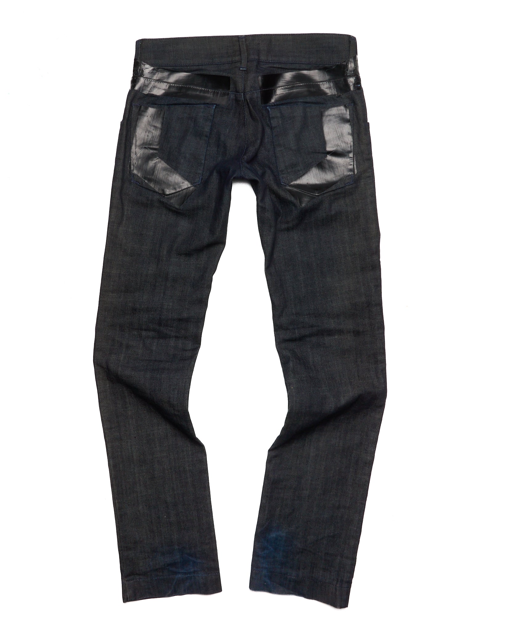 Early 2000s Dolce & Gabbana 14 GOLD PVC Tape Denim Pants