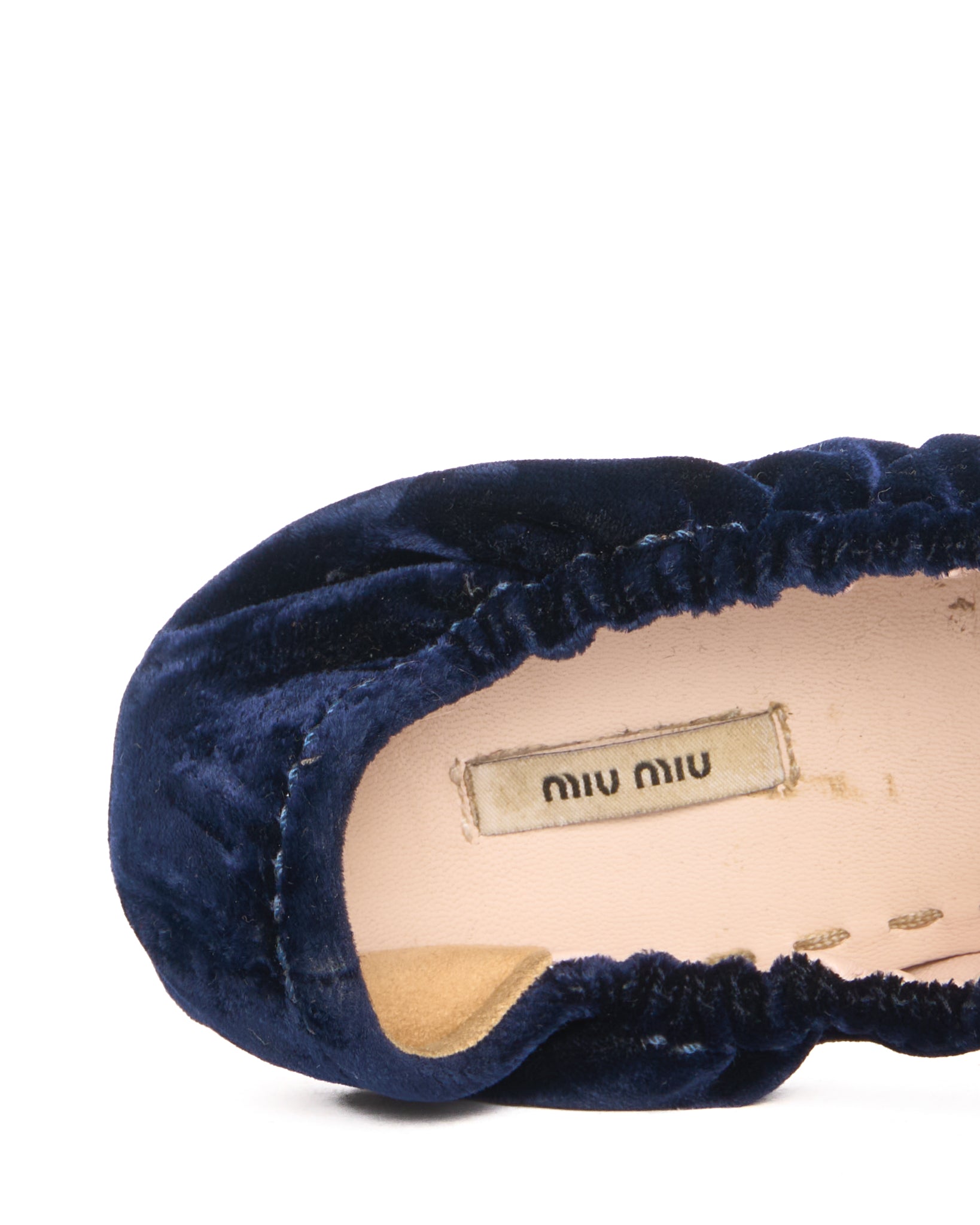 Early 2010s Miu Miu Navy Velvet Ribbon Ballerina Flats