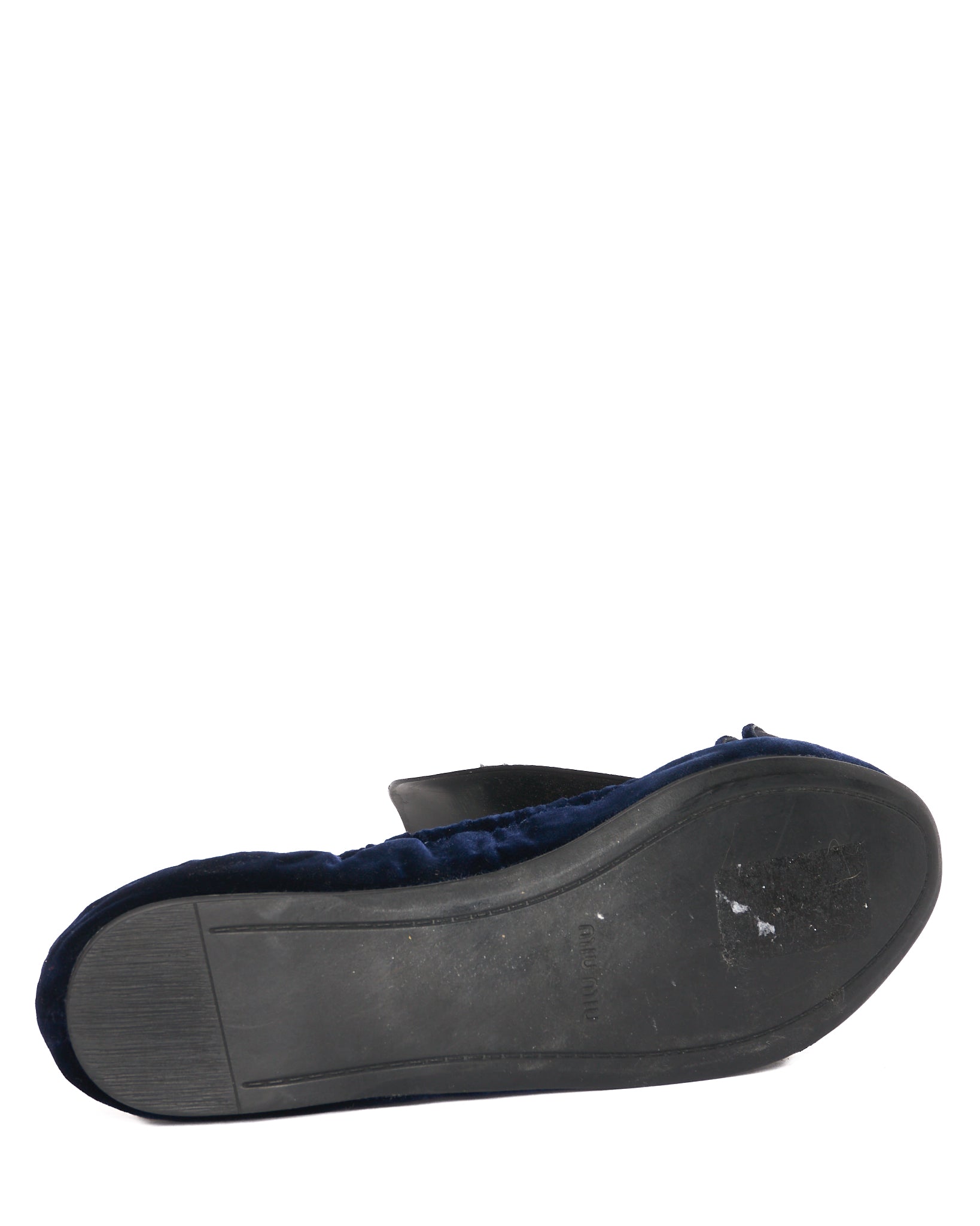 Early 2010s Miu Miu Navy Velvet Ribbon Ballerina Flats