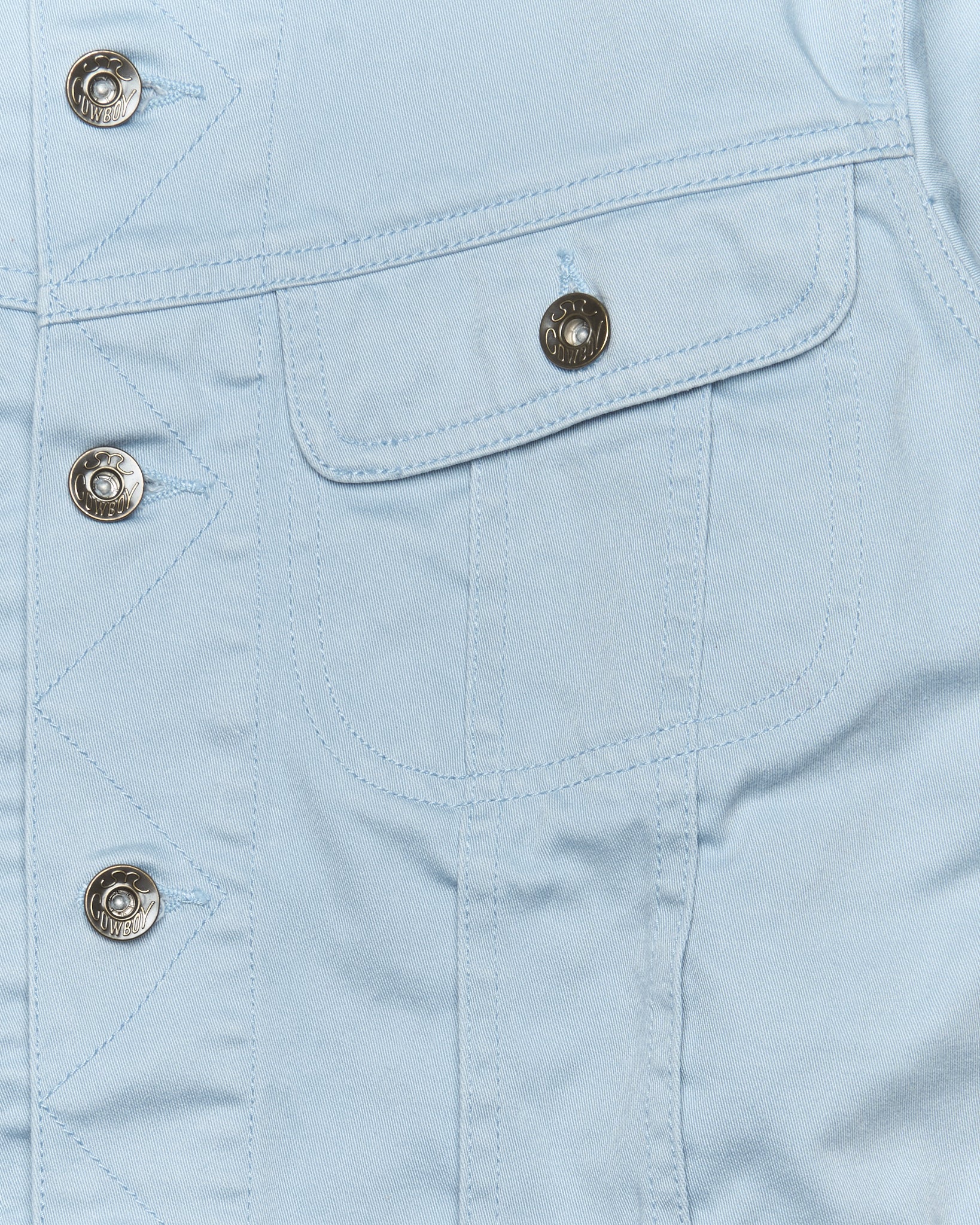 Close-up of a light blue jacket with button details