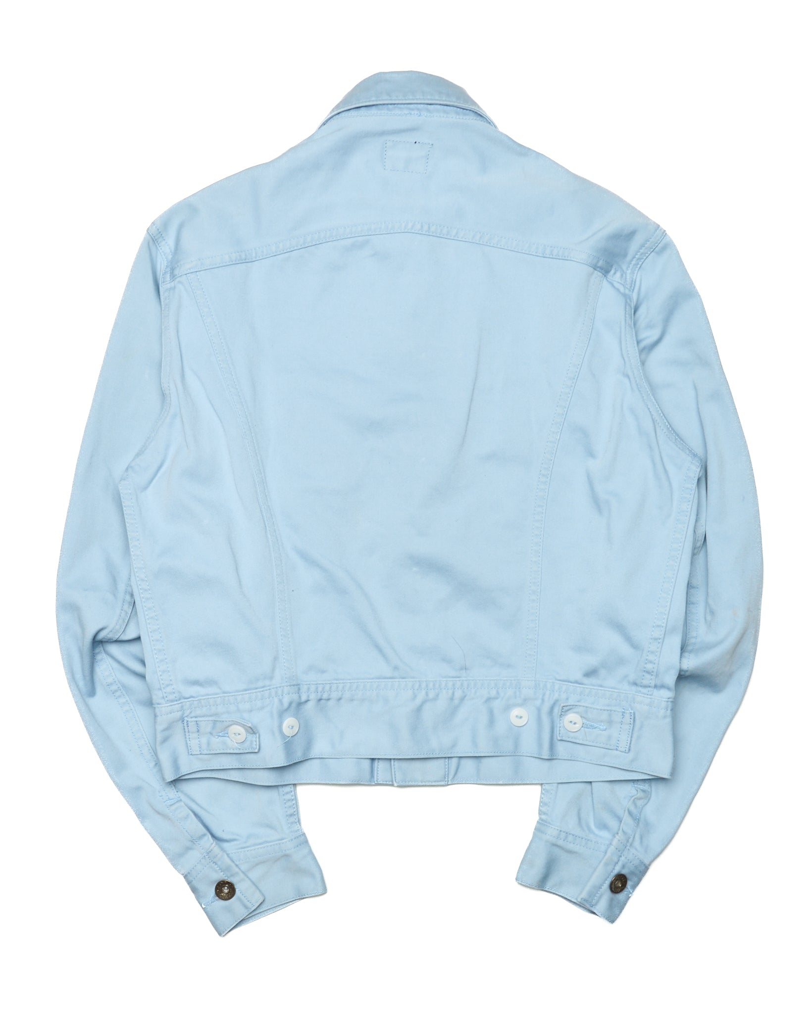 Light blue denim jacket on a white background