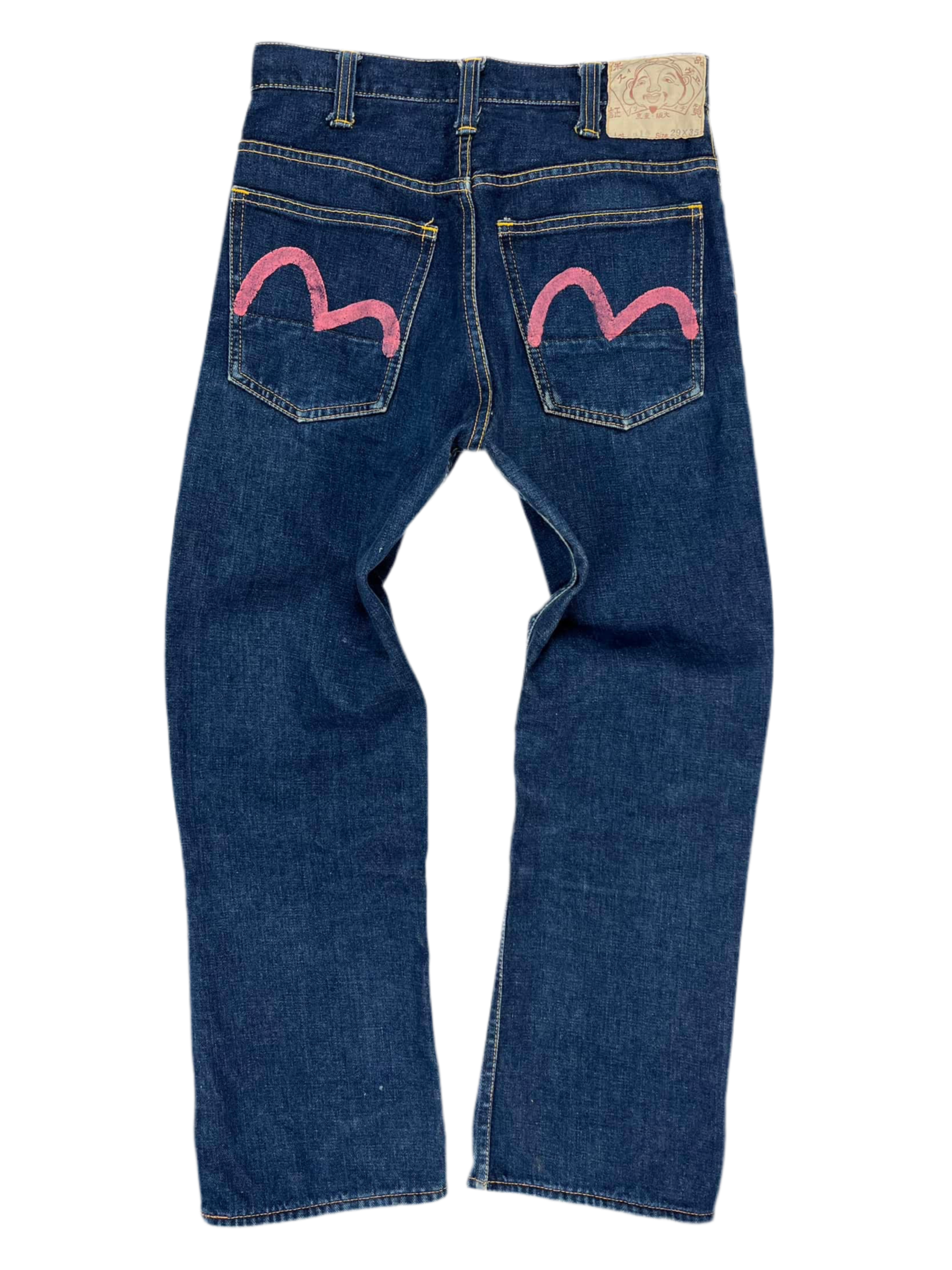 90s Evis Pink Hand-Painted Flare Jeans