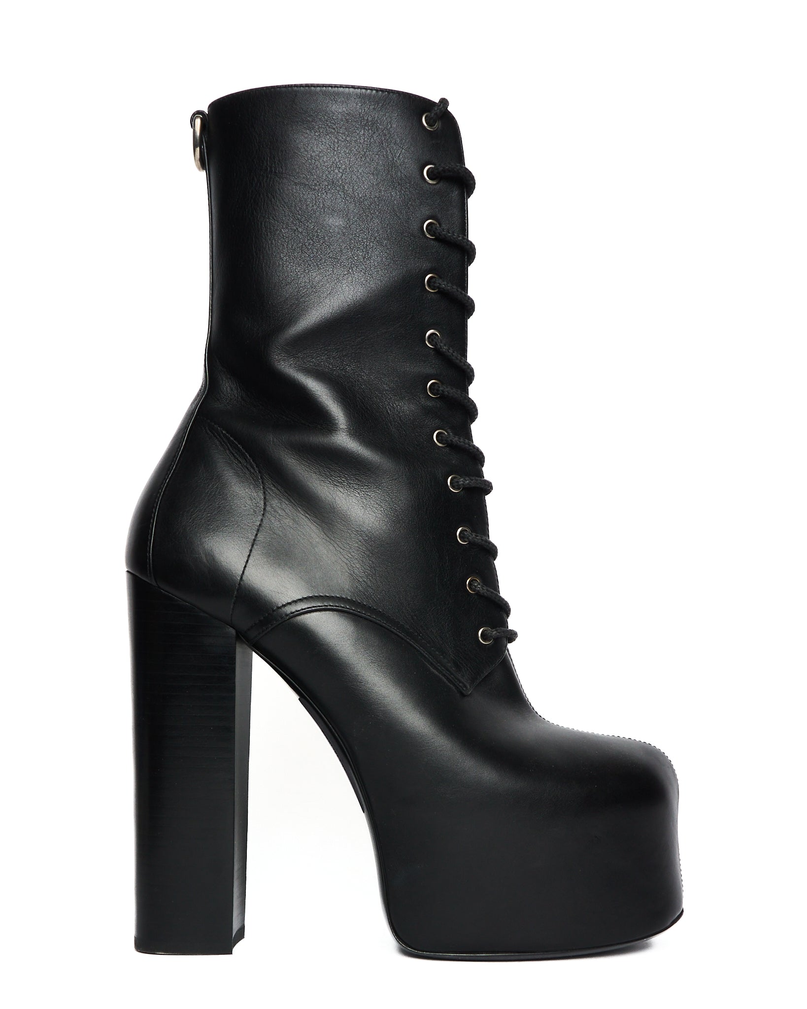 F/W22 Saint Laurent Paris ‘Cherry’ Lace-Up Block Heel Platform Boots