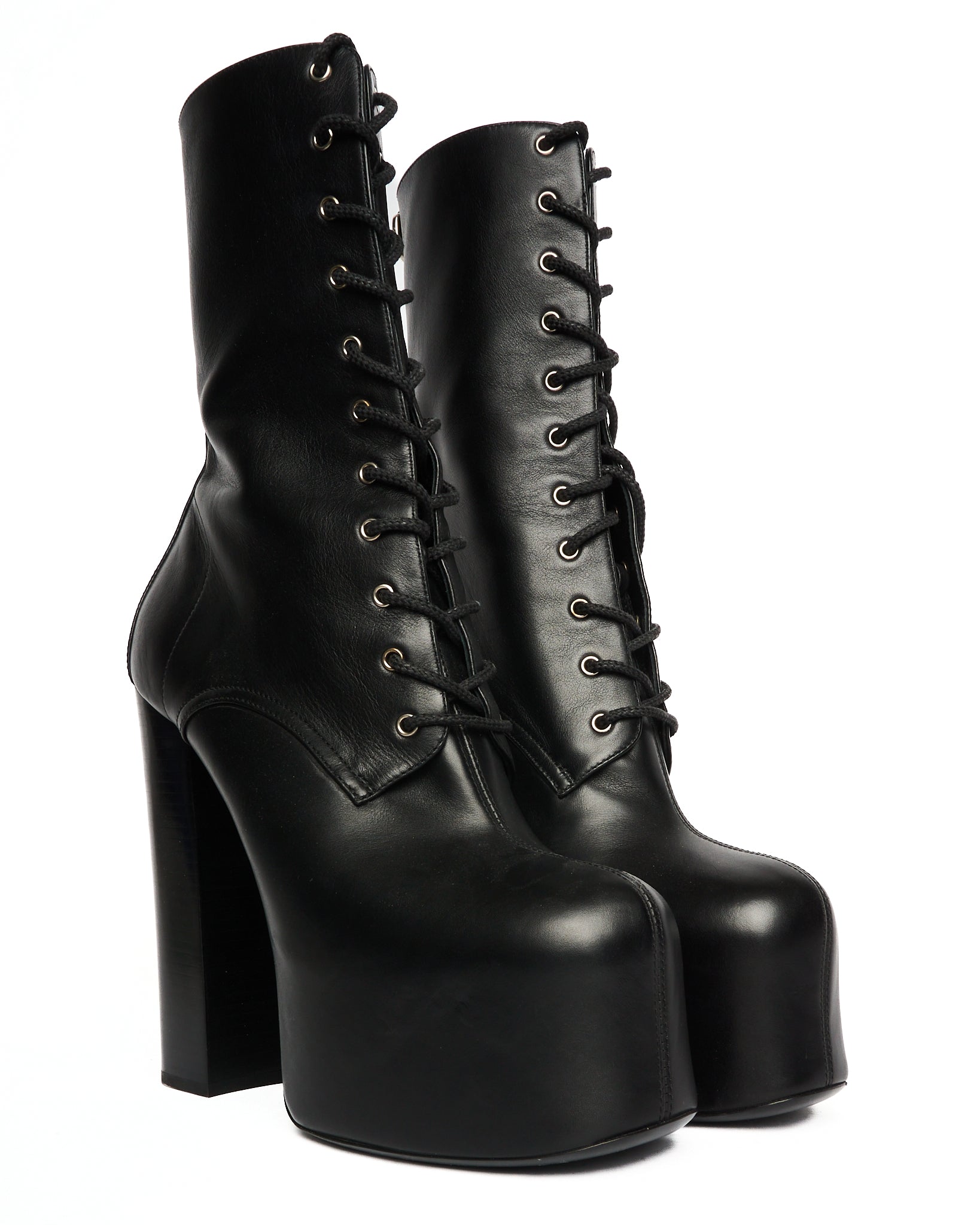 F/W22 Saint Laurent Paris ‘Cherry’ Lace-Up Block Heel Platform Boots