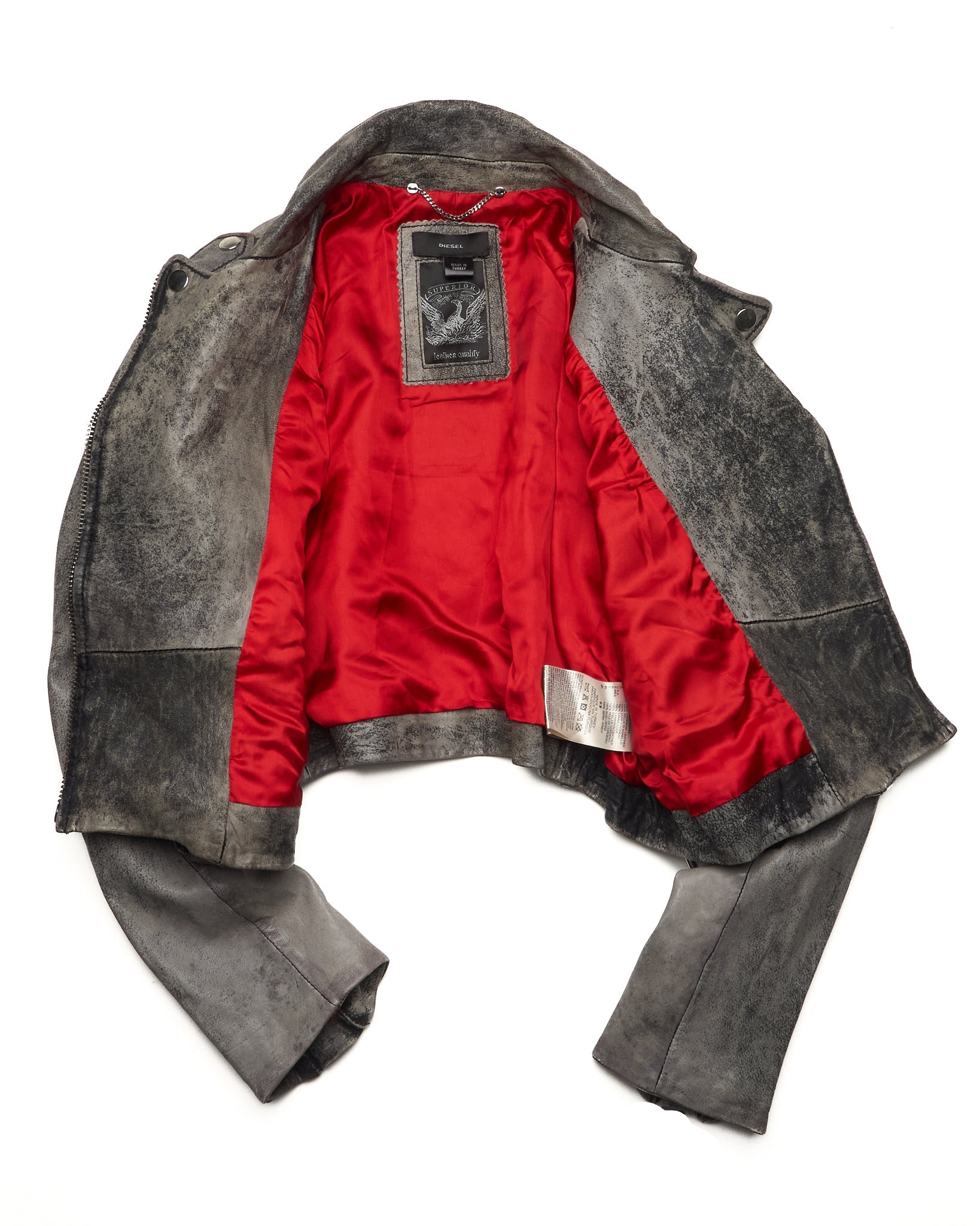 Mid 2010s Diesel Gray Leather Moto Jacket