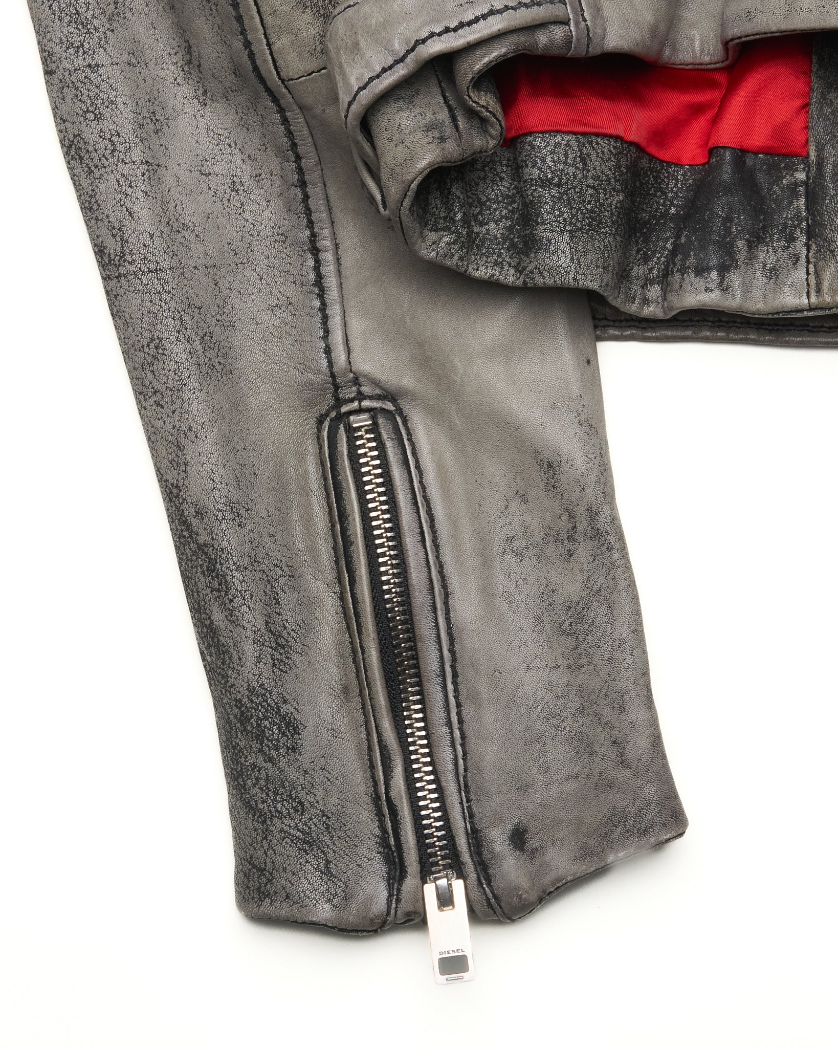 Mid 2010s Diesel Gray Leather Moto Jacket