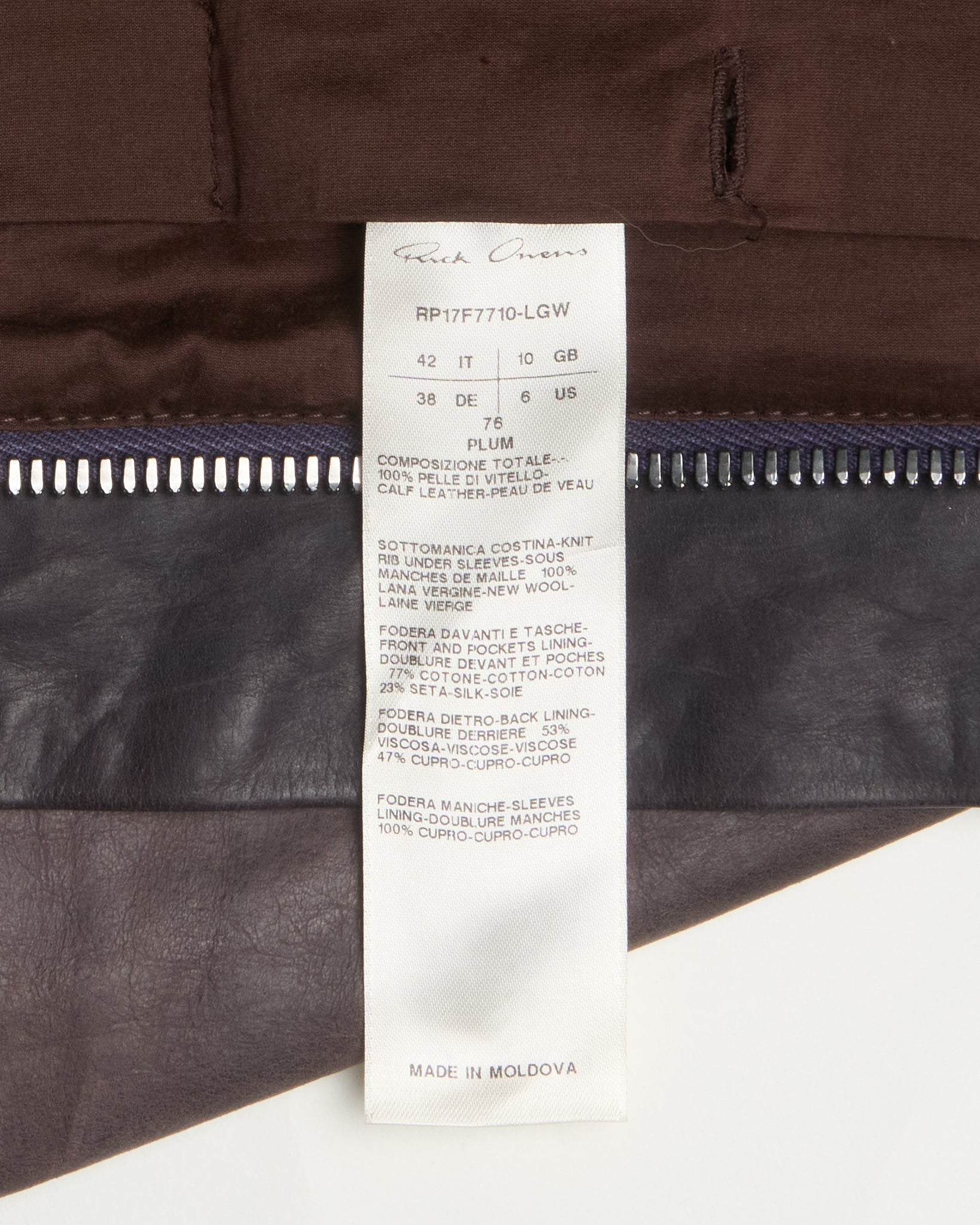 A/W17 Rick Owens “GLITTER” Plum Lamb Wash Leather Jacket