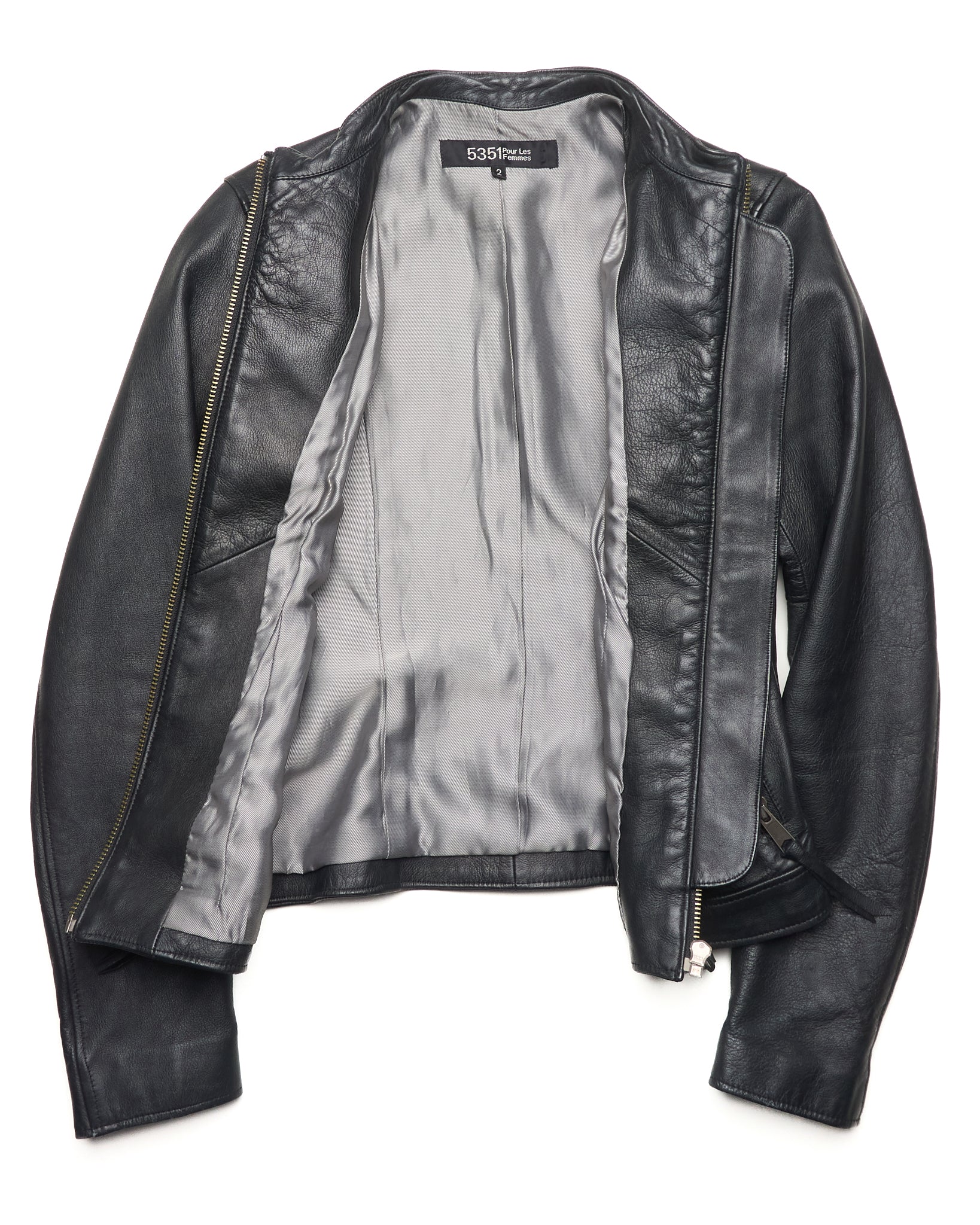5351 Pour Les Femmes Sheep Leather Ruffled Biker Jacket