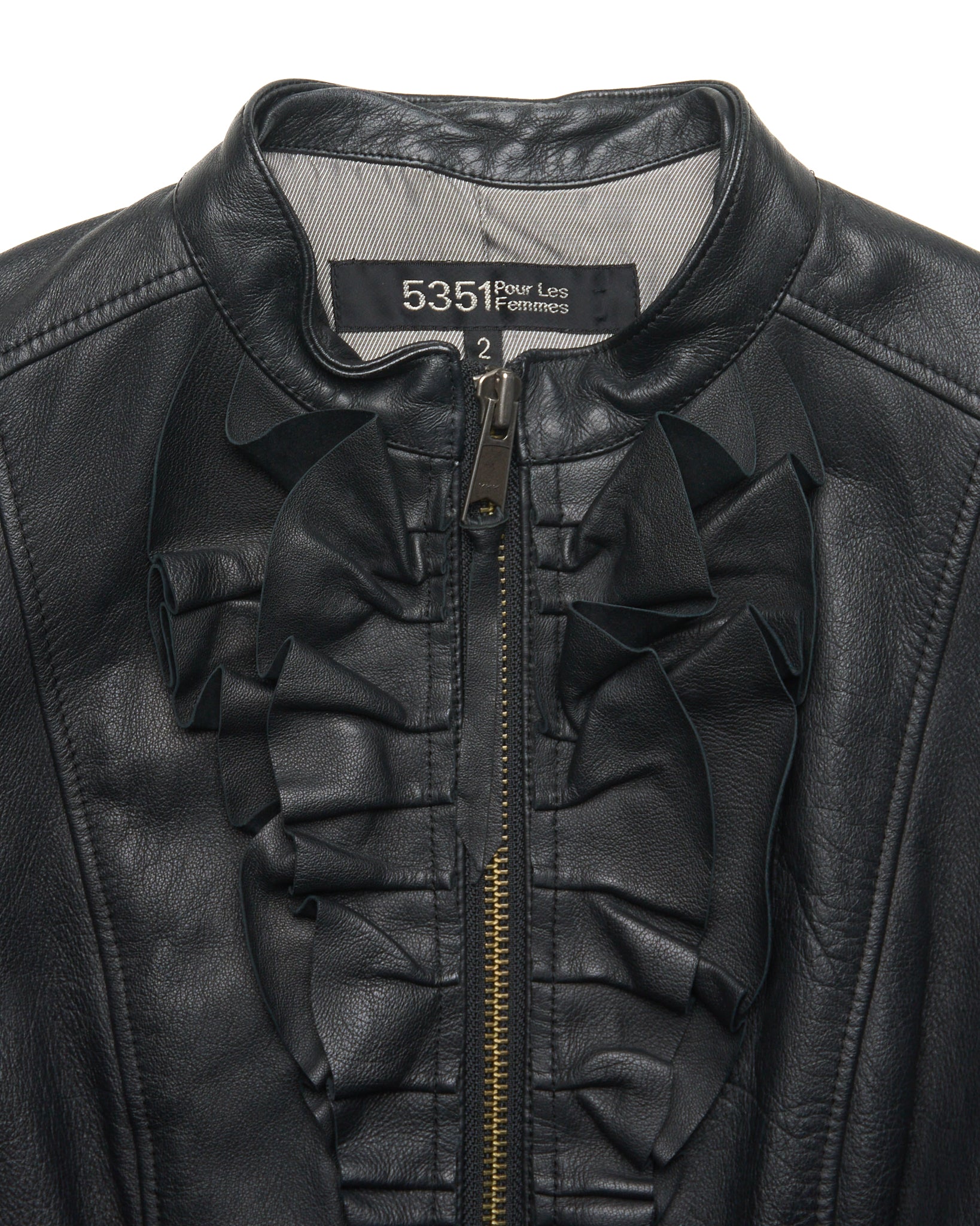 5351 Pour Les Femmes Sheep Leather Ruffled Biker Jacket
