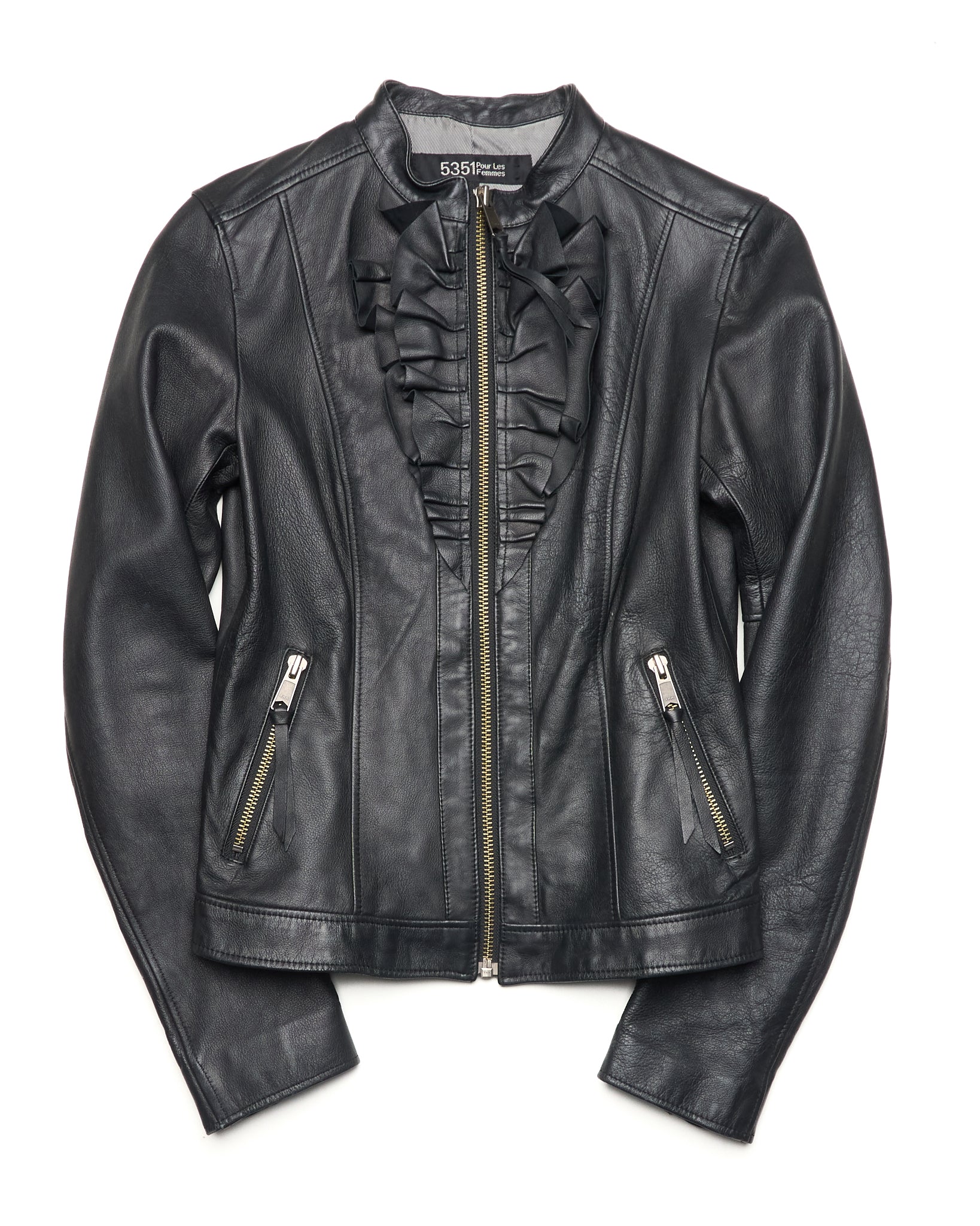 5351 Pour Les Femmes Sheep Leather Ruffled Biker Jacket