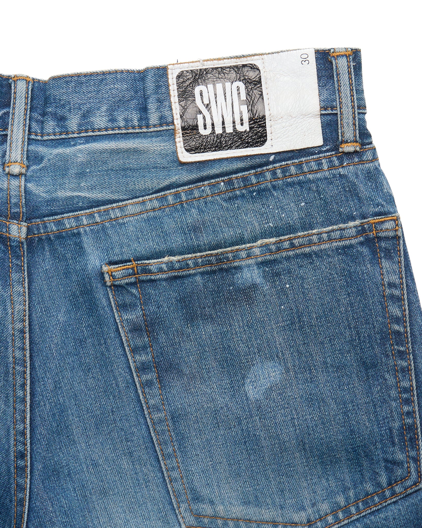 Early 00s Swagger Distressed Paint- splatter Straight-Cut Selvedge Jeans