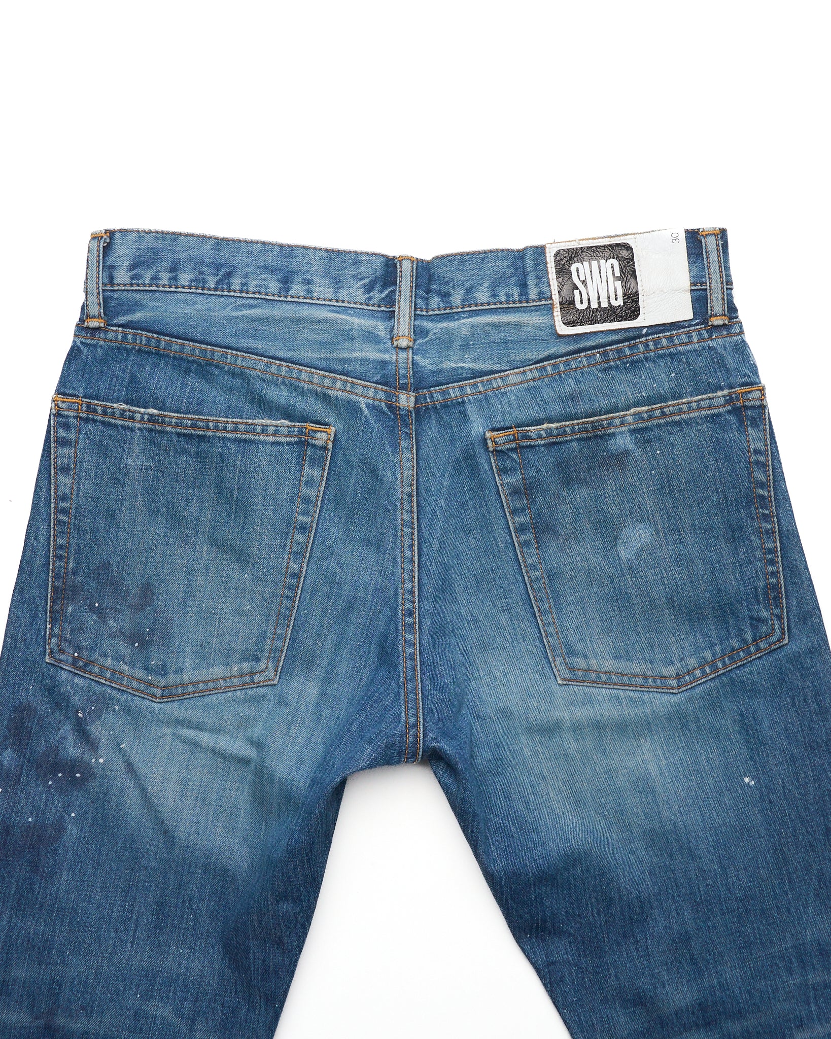 Early 00s Swagger Distressed Paint- splatter Straight-Cut Selvedge Jeans