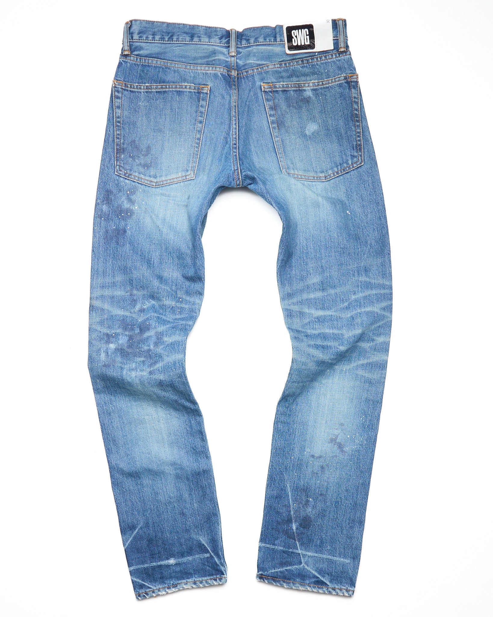 Early 00s Swagger Distressed Paint- splatter Straight-Cut Selvedge Jeans