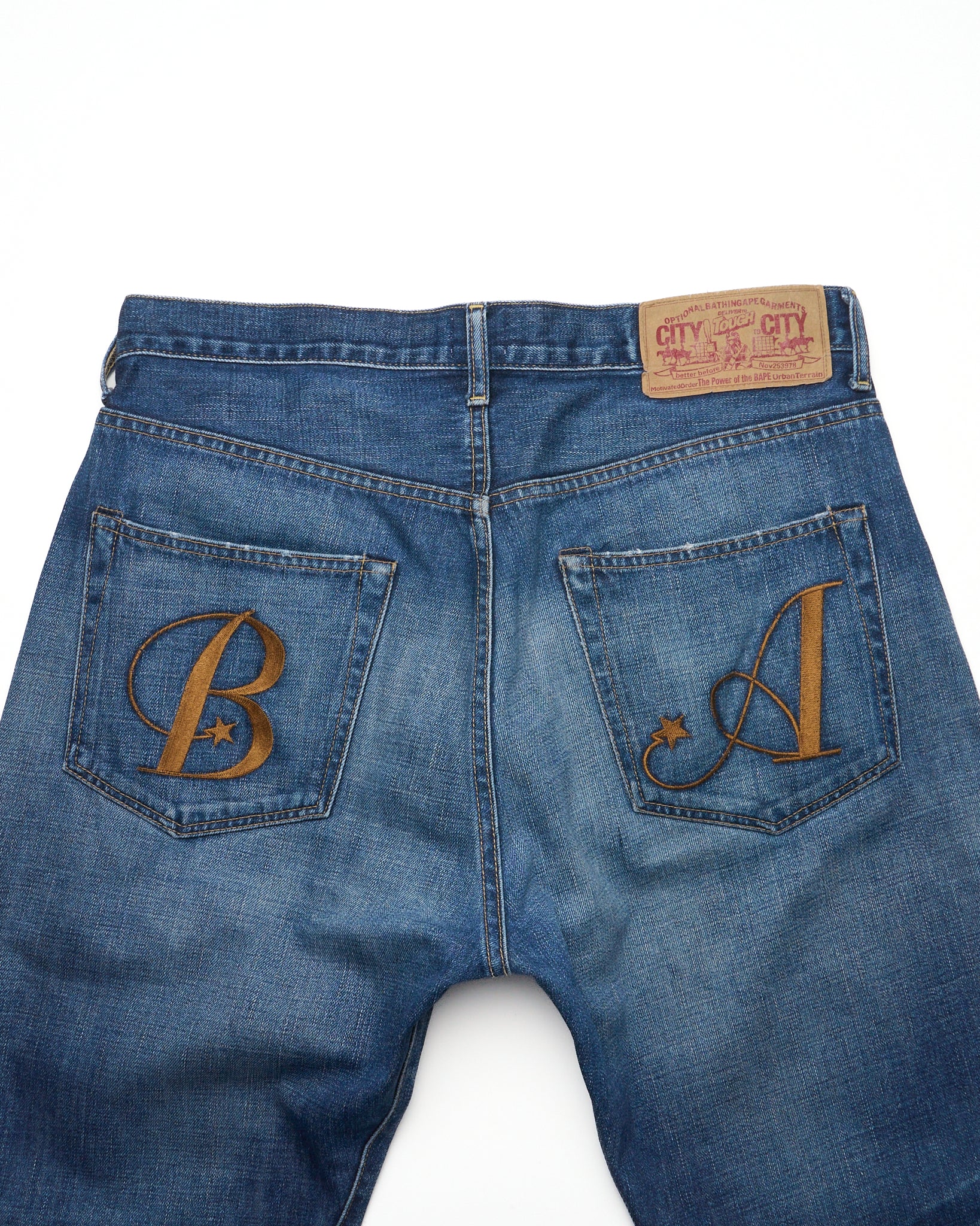 ‘07 BAPE “B A” Script Letter Embroidered Jeans