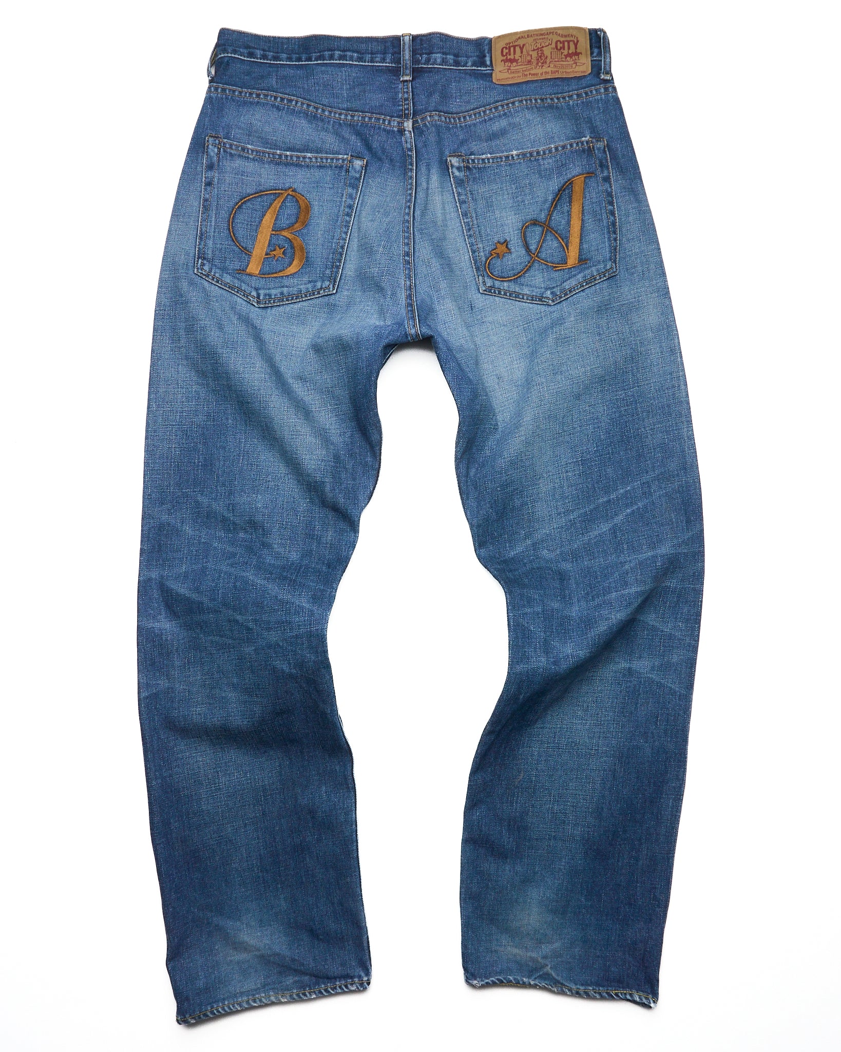 ‘07 BAPE “B A” Script Letter Embroidered Jeans