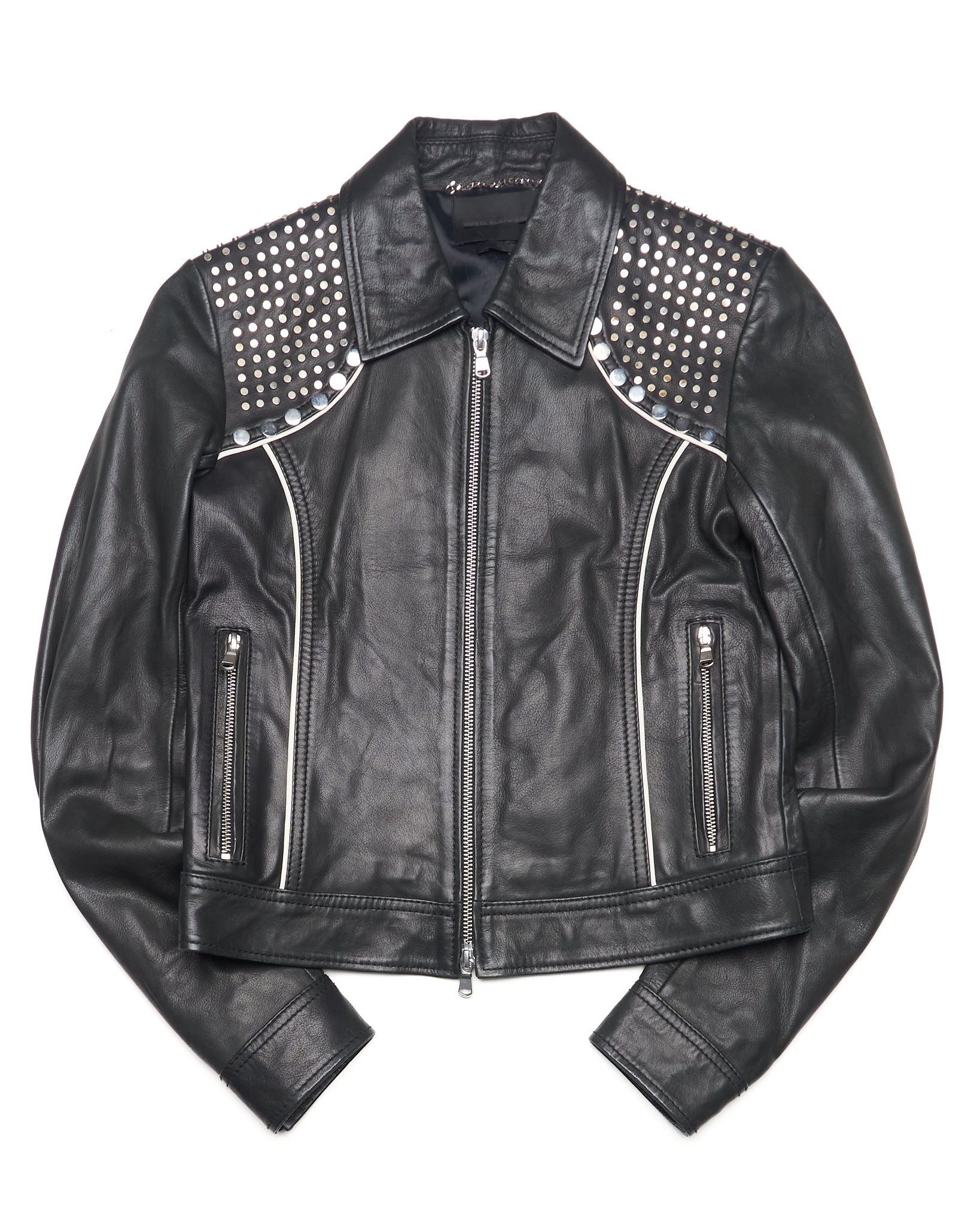 Mid 2010s Diesel Studded Black Leather Jacket