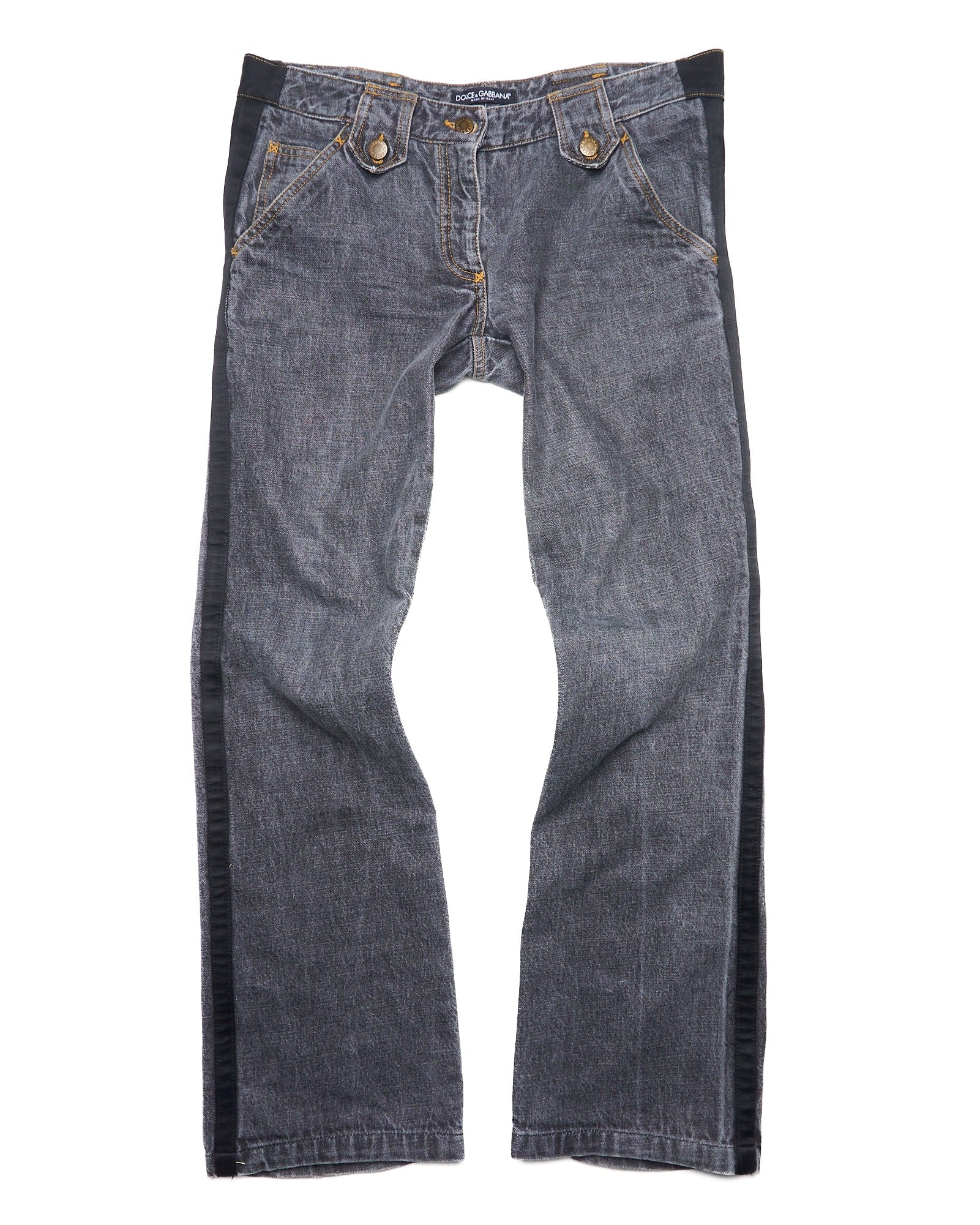 Early 00s DOLCE & GABBANA Adjustable Buckle Side Stripe Grey Washed Denim