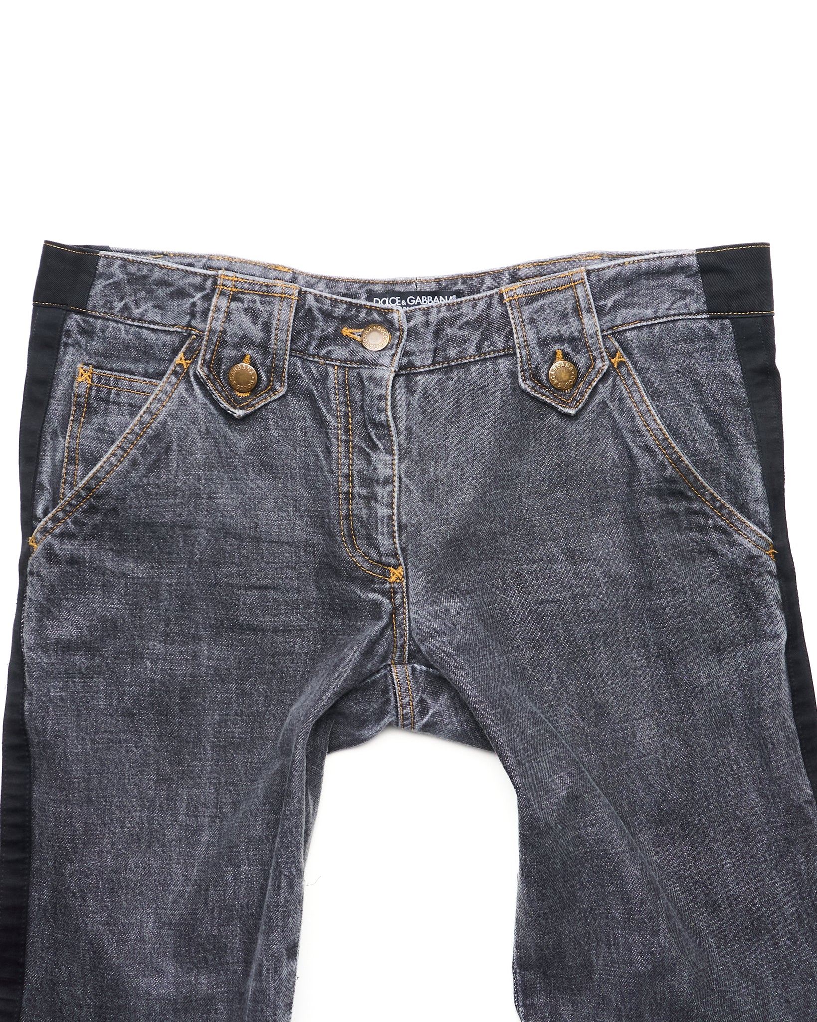 Early 00s DOLCE & GABBANA Adjustable Buckle Side Stripe Grey Washed Denim
