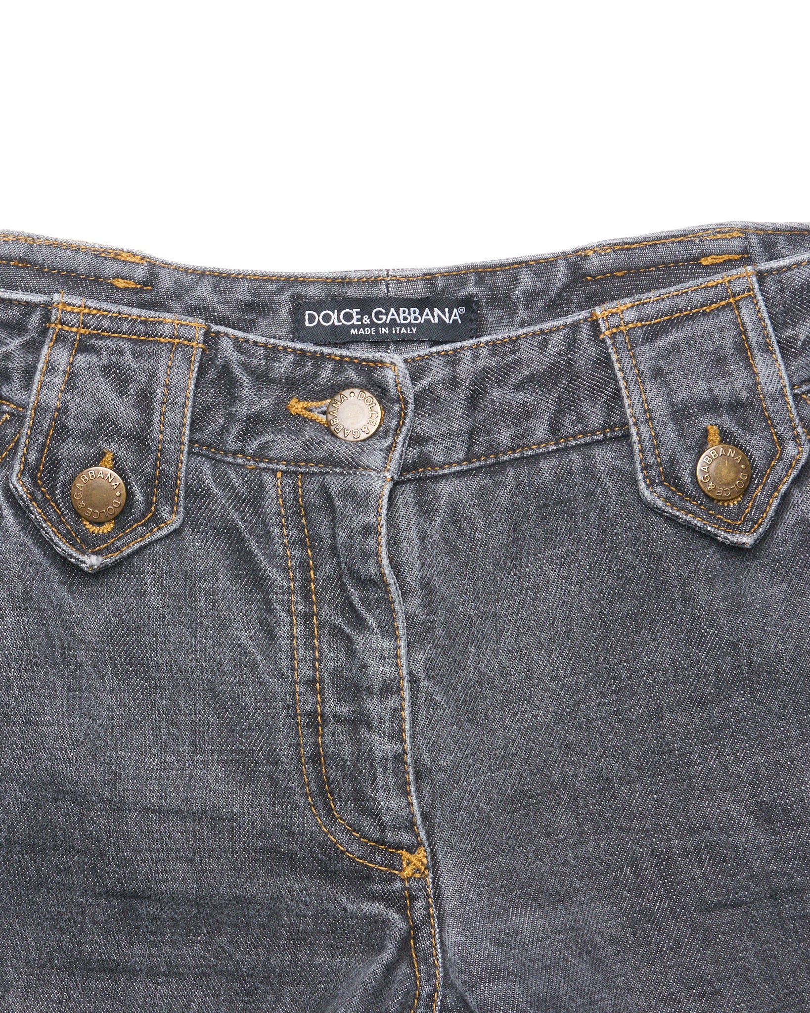 Early 00s DOLCE & GABBANA Adjustable Buckle Side Stripe Grey Washed Denim
