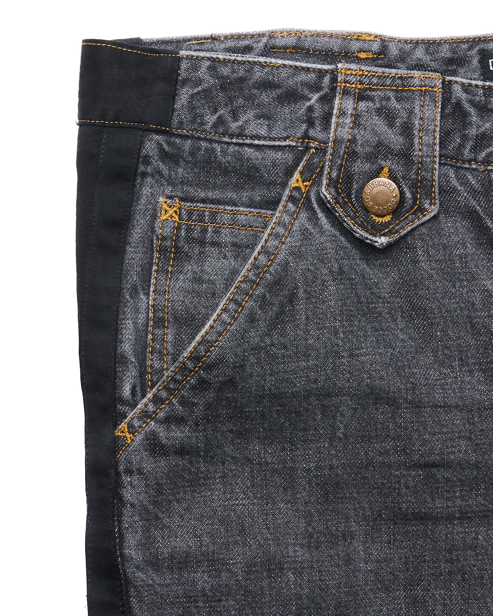 Early 00s DOLCE & GABBANA Adjustable Buckle Side Stripe Grey Washed Denim