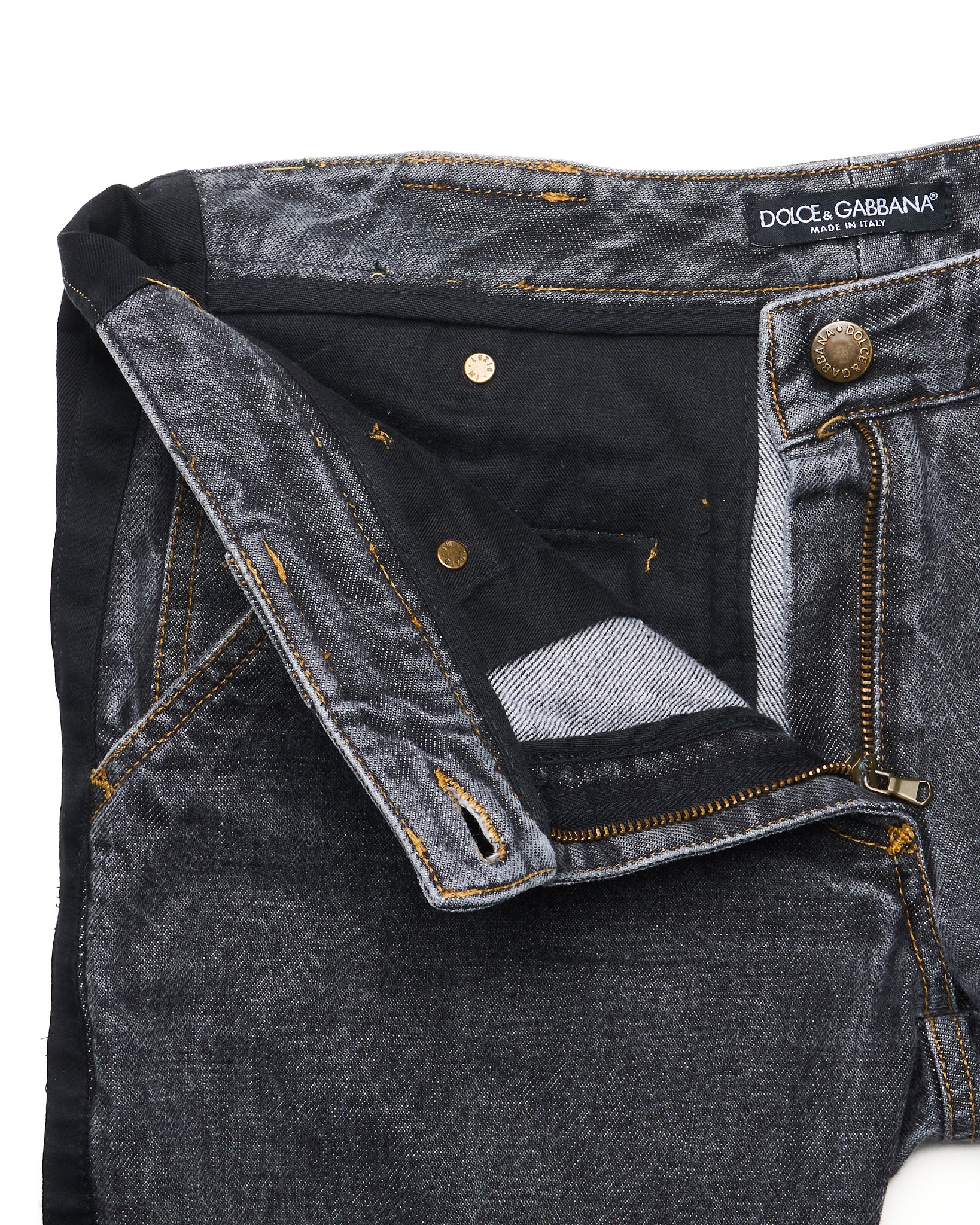 Early 00s DOLCE & GABBANA Adjustable Buckle Side Stripe Grey Washed Denim
