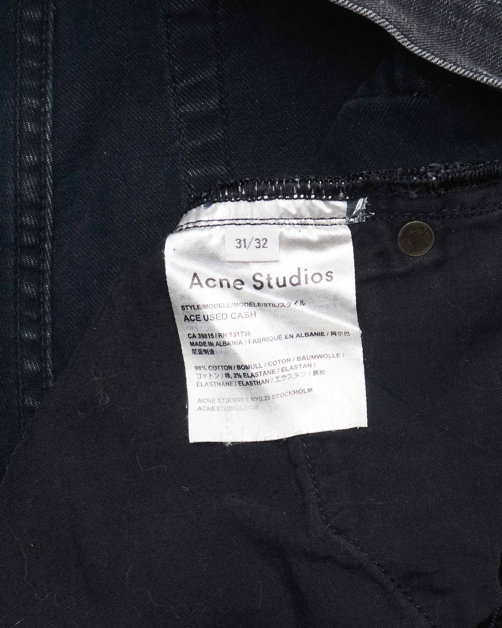 Acne Studios "Ace Used Cash" Black Denim