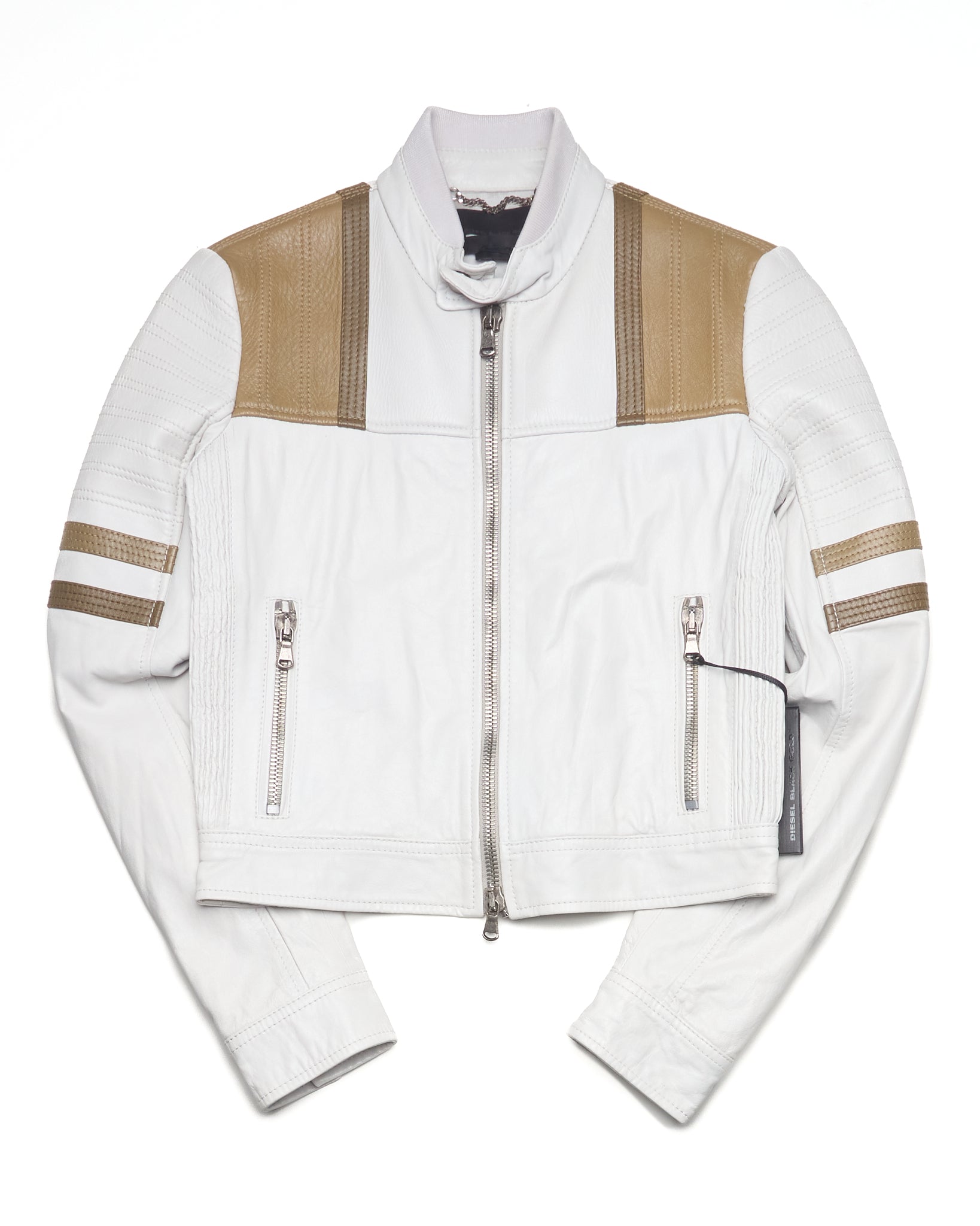 S/S16 Diesel White Racer Leather Jacket