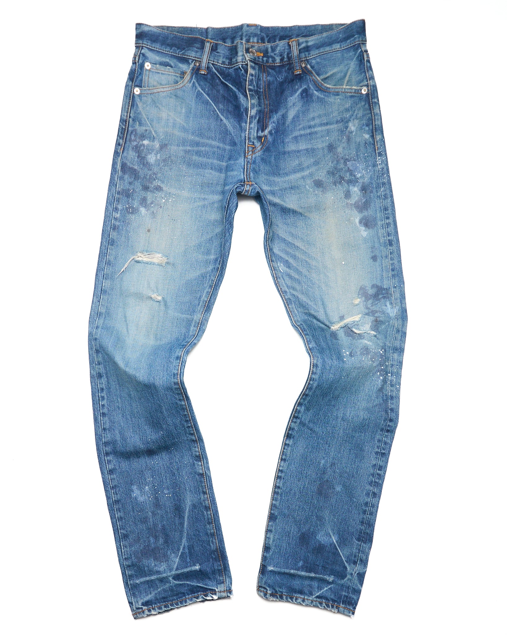 Early 00s Swagger Distressed Paint- splatter Straight-Cut Selvedge Jeans
