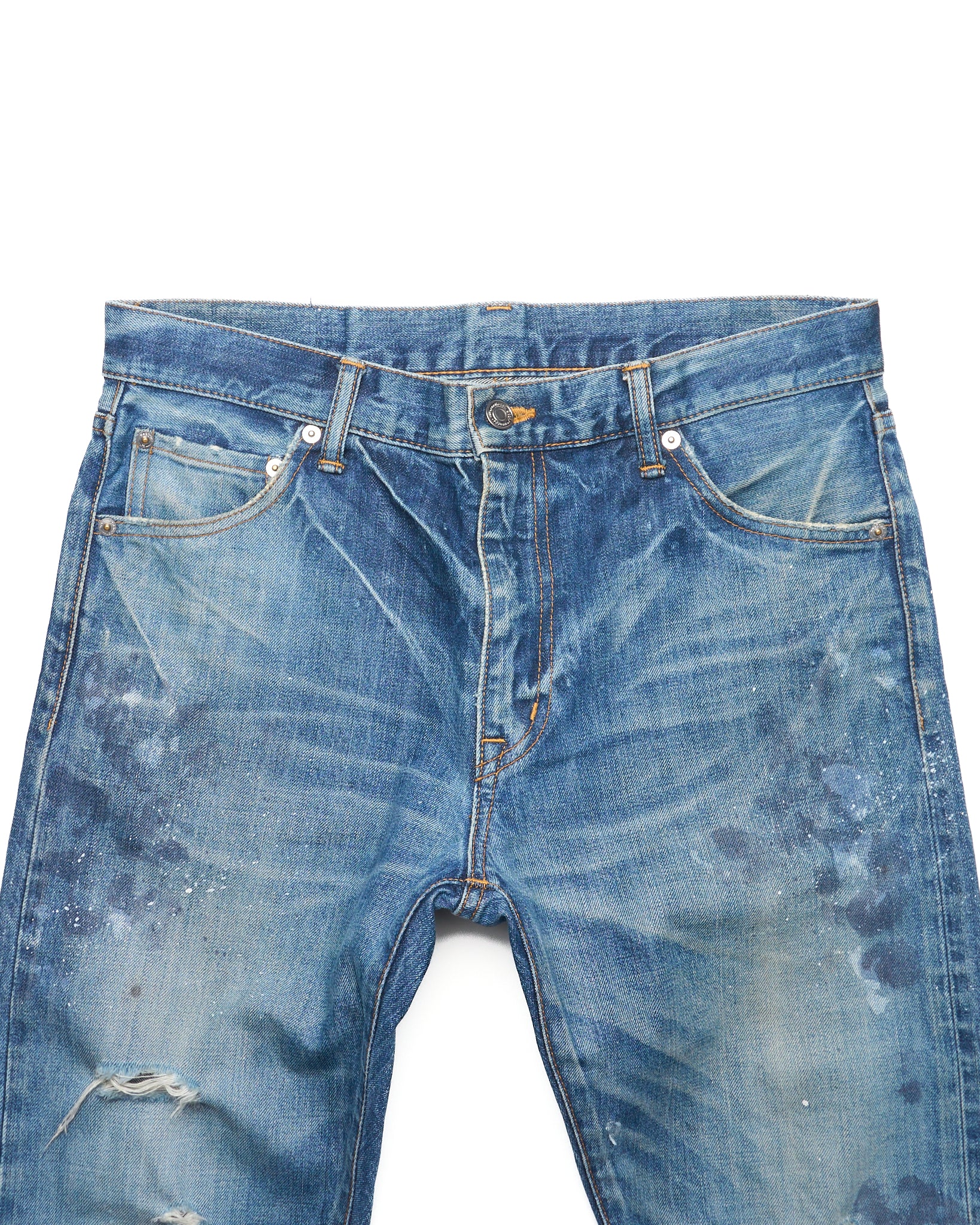 Early 00s Swagger Distressed Paint- splatter Straight-Cut Selvedge Jeans