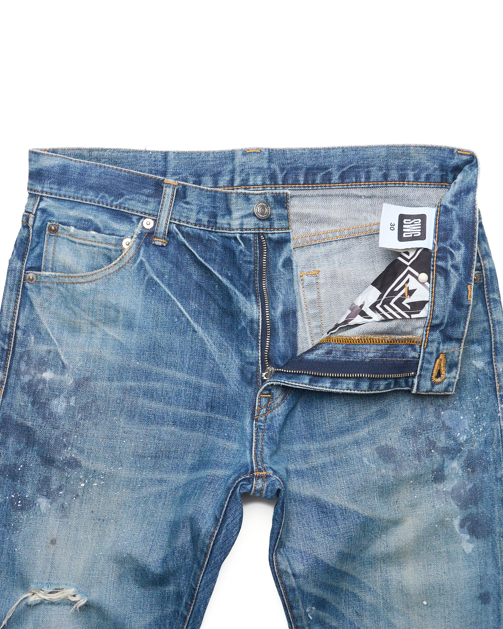 Early 00s Swagger Distressed Paint- splatter Straight-Cut Selvedge Jeans