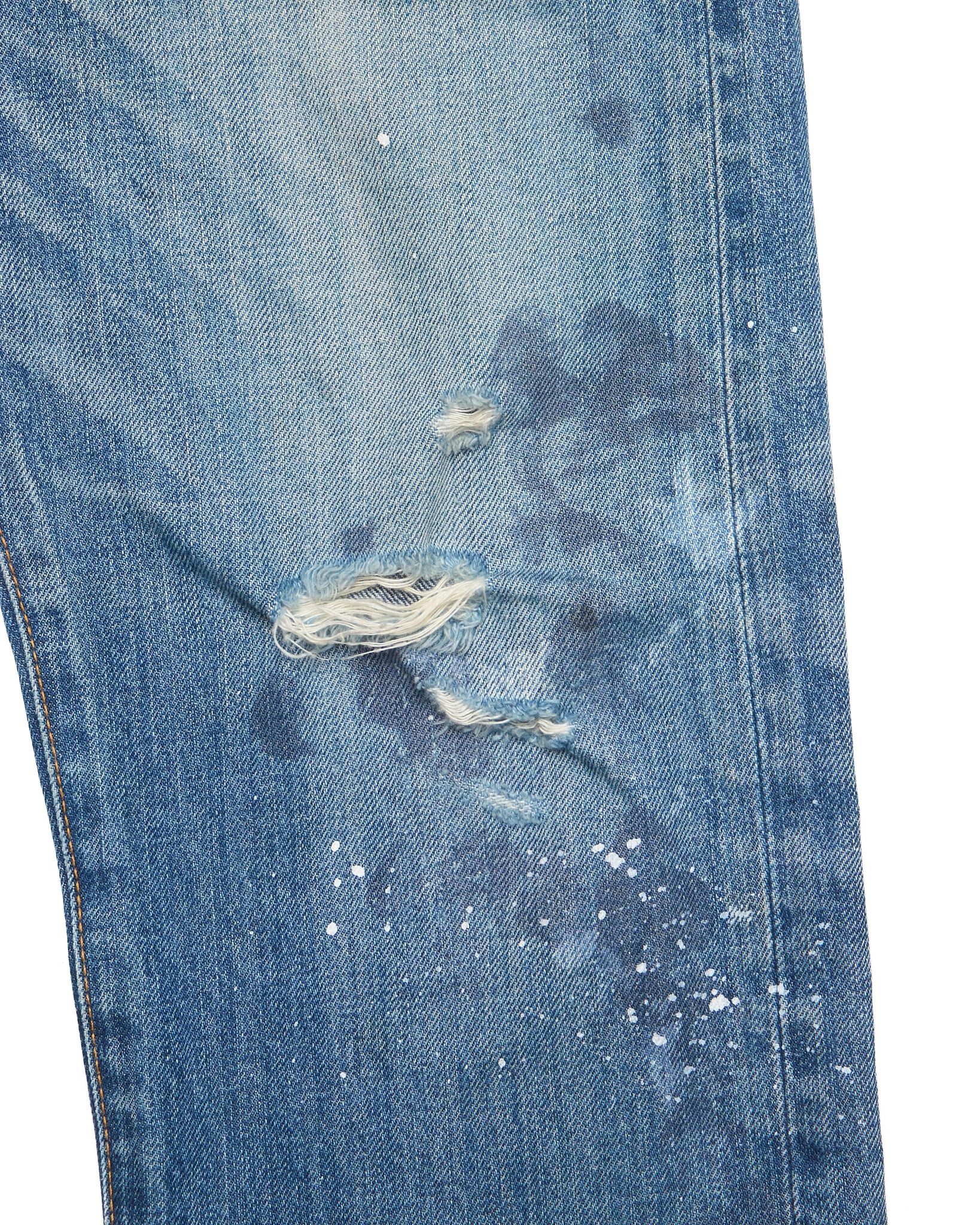 Early 00s Swagger Distressed Paint- splatter Straight-Cut Selvedge Jeans