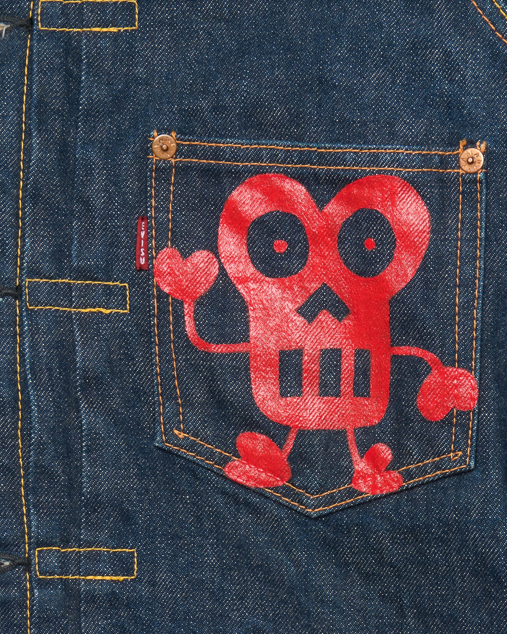 Late 00s EVISU Type I Hand-Paint *Founder Signed* DOKUCHIN Kanji Selvedge Denim Lined Jacket