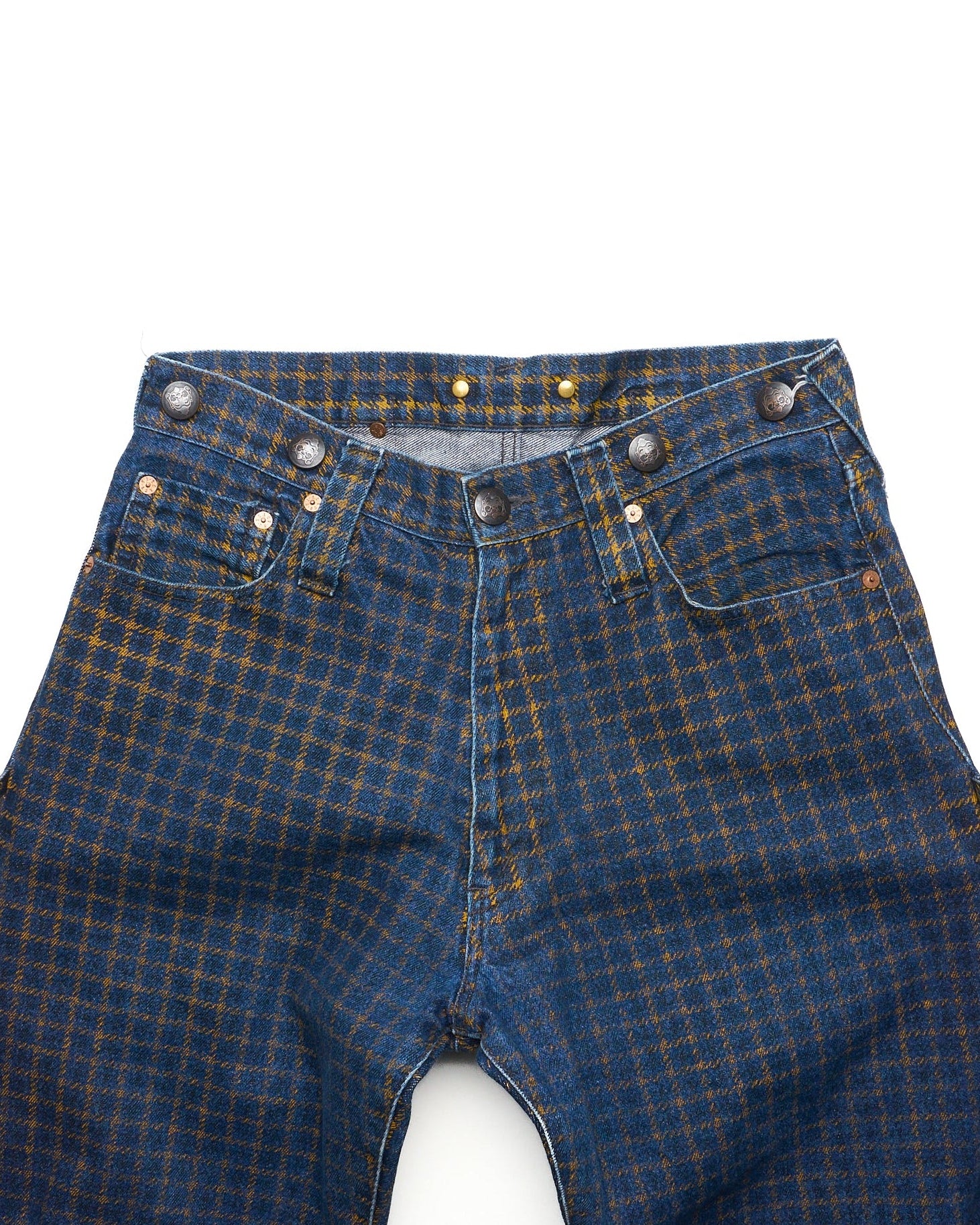 90s EVIS Plaid Zip-Bondage Hand-Paint Seagull Jeans