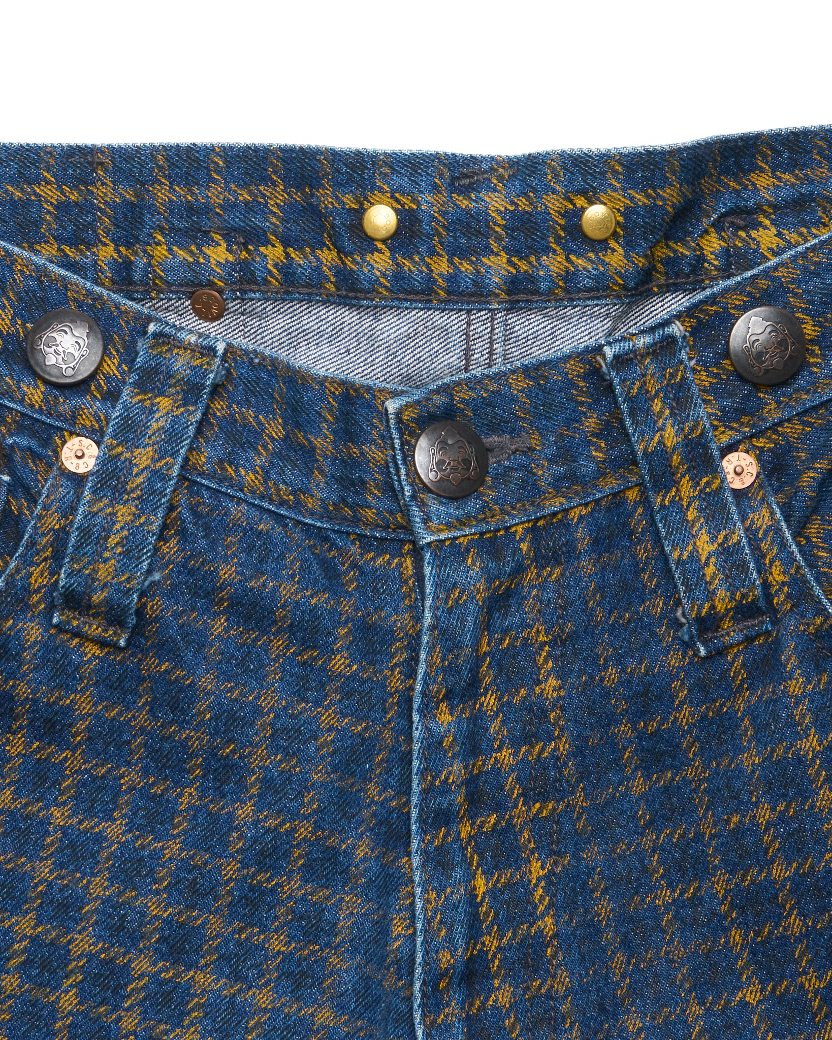 90s EVIS Plaid Zip-Bondage Hand-Paint Seagull Jeans